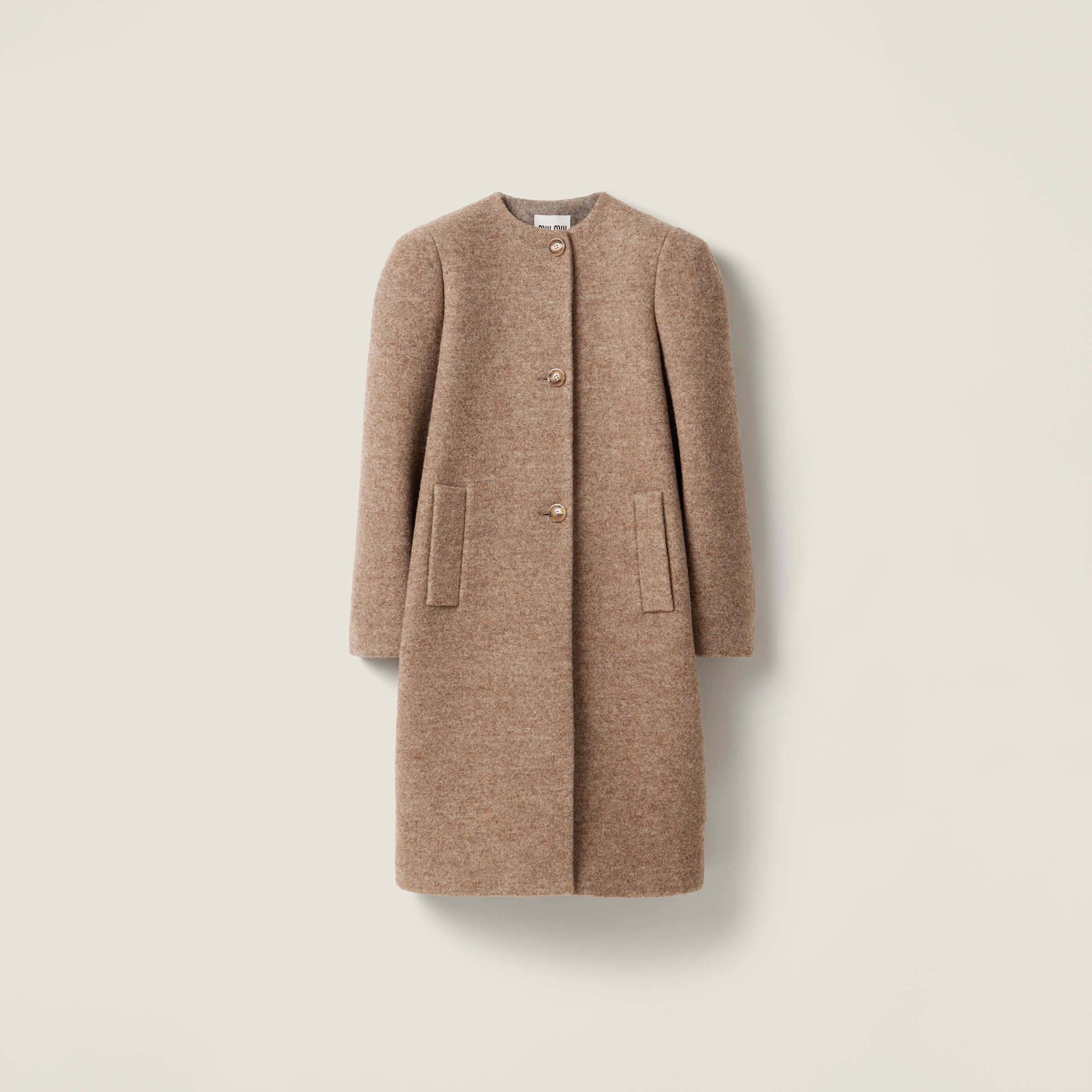 Miu Miu Single-breasted Shetland Wool Coat In Brown