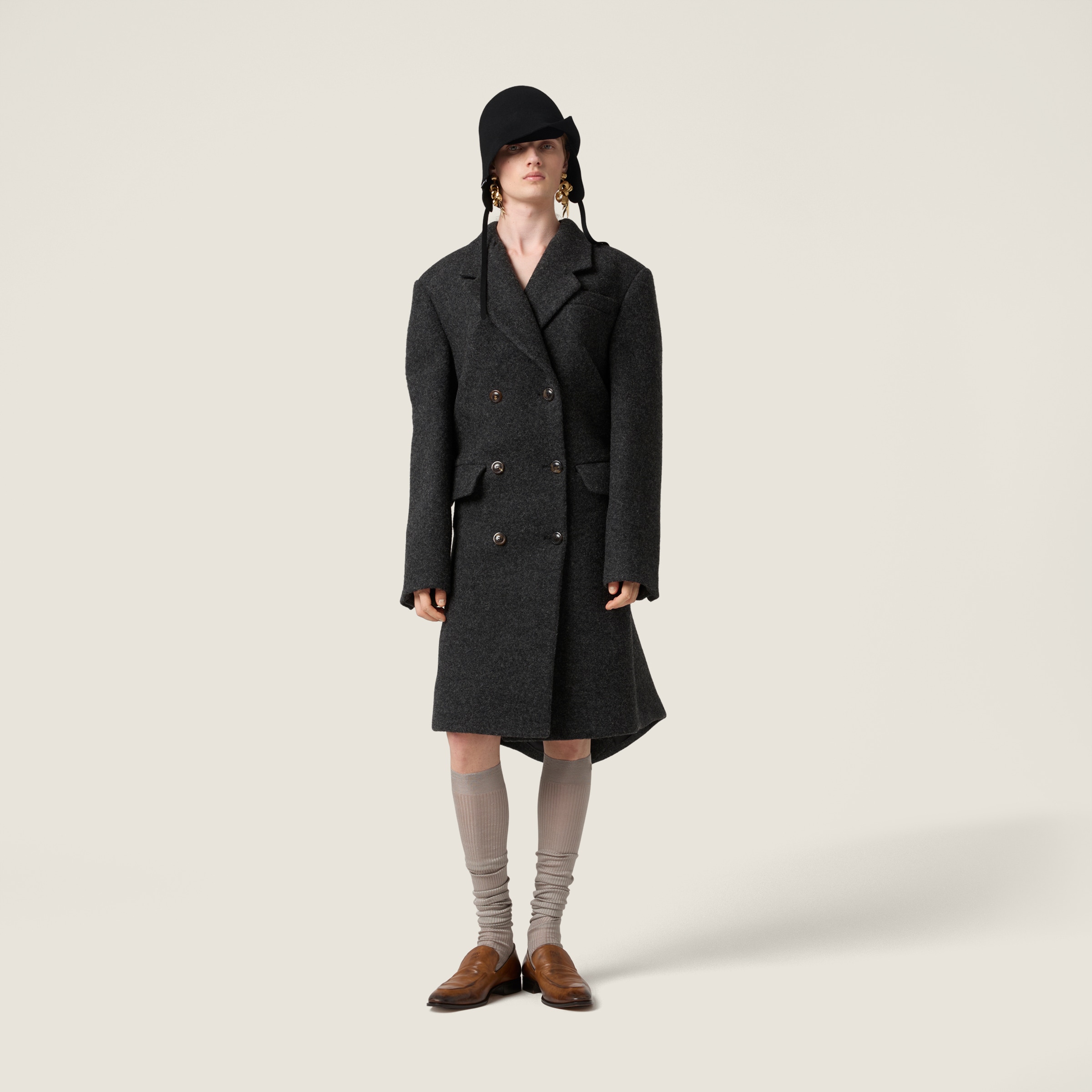 Miu Miu Double-breasted Shetland Wool Coat In Black