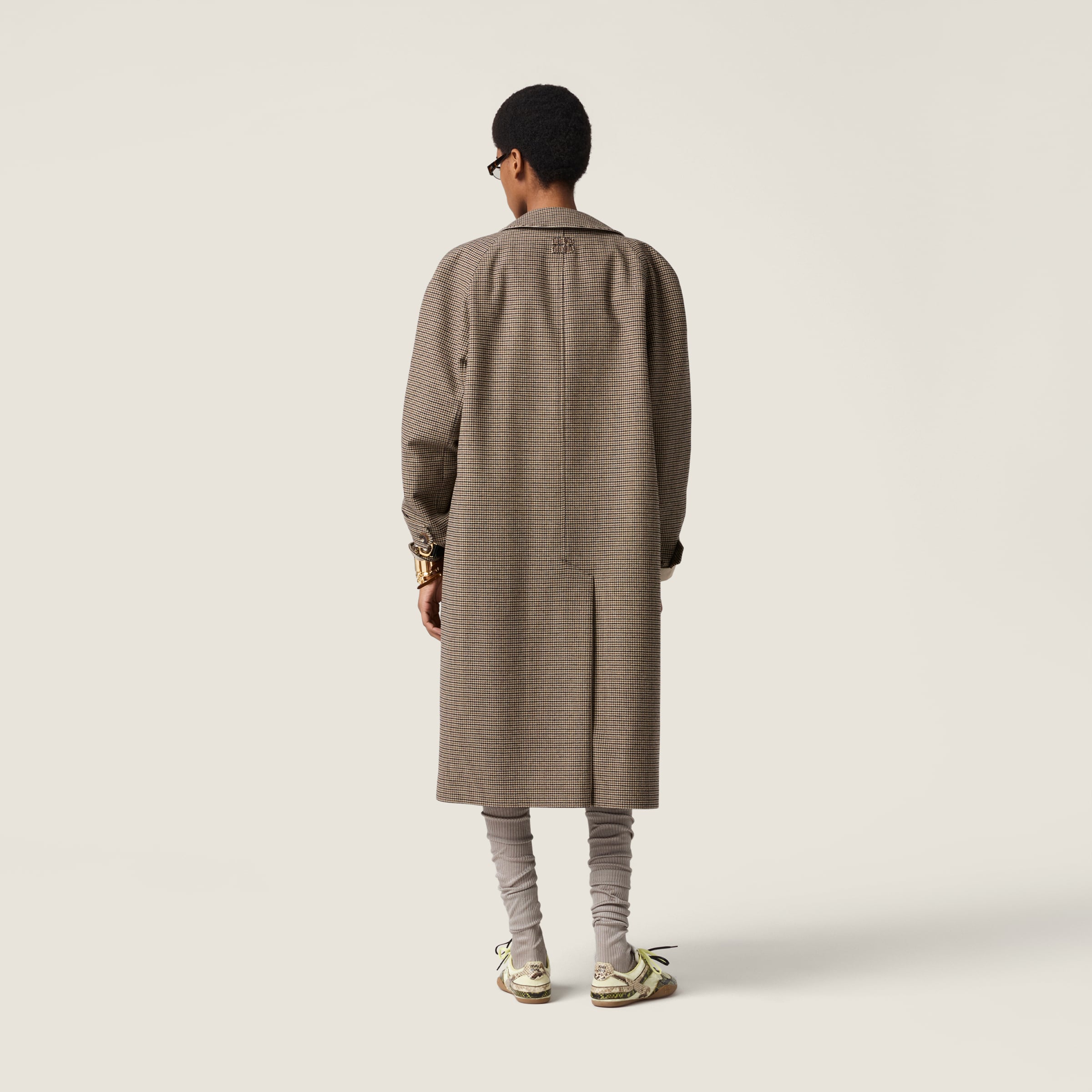 Miu Miu Reversible Single-breasted Twill And Houndstooth Check Trench Coat