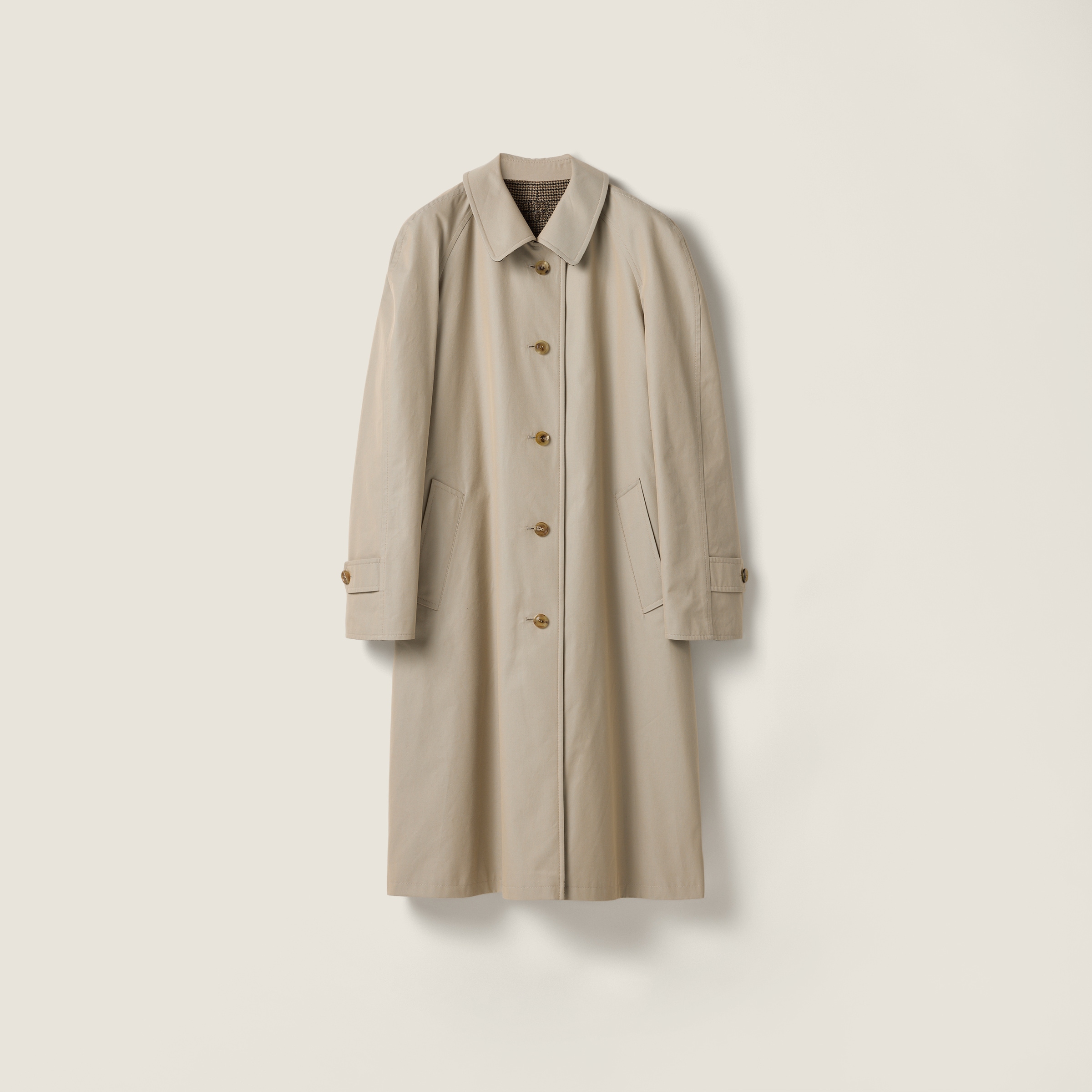 Miu Miu Reversible Single-breasted Twill And Houndstooth Check Trench Coat