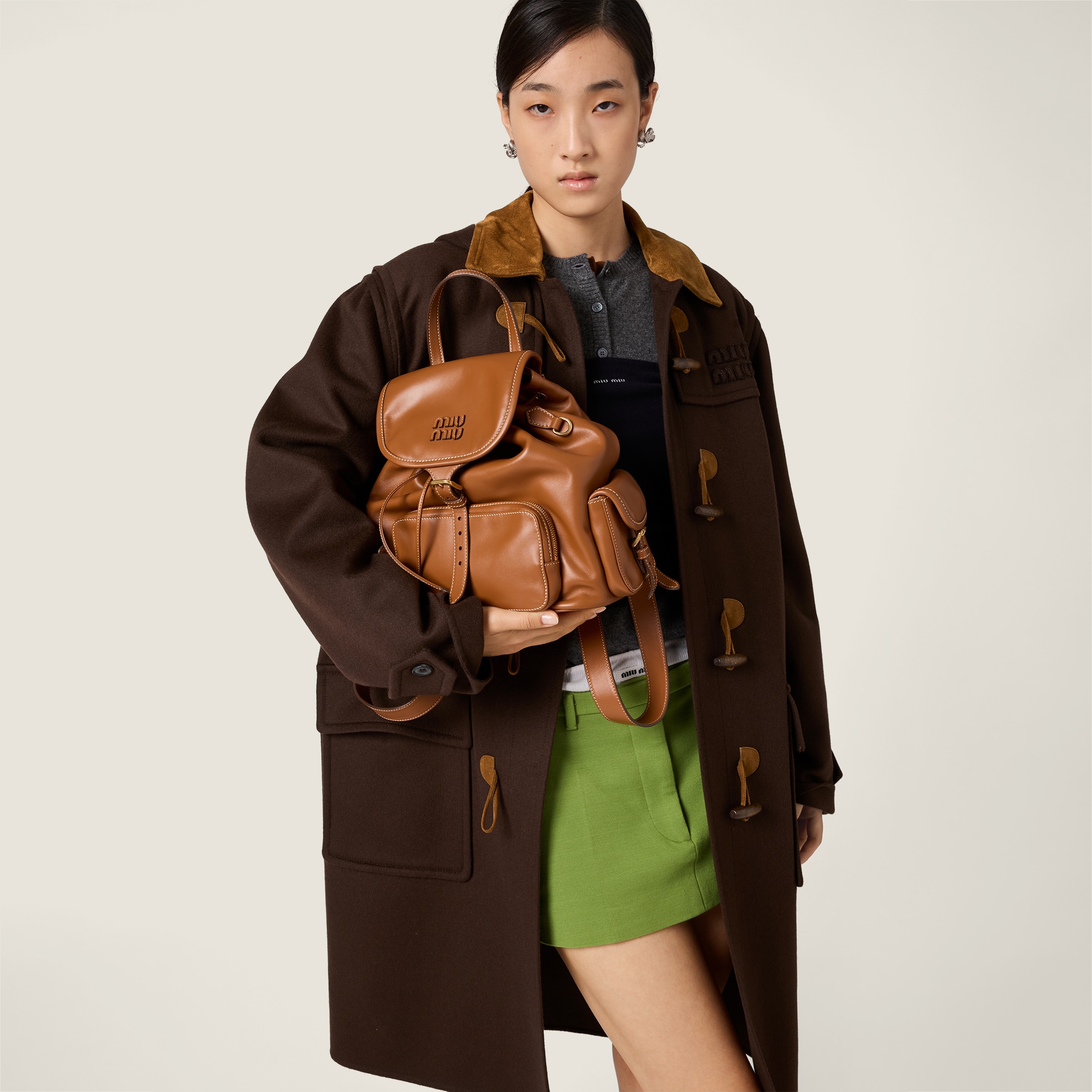 ダークブラウン ダブルカシミアxウール ダッフルコート | Miu Miu