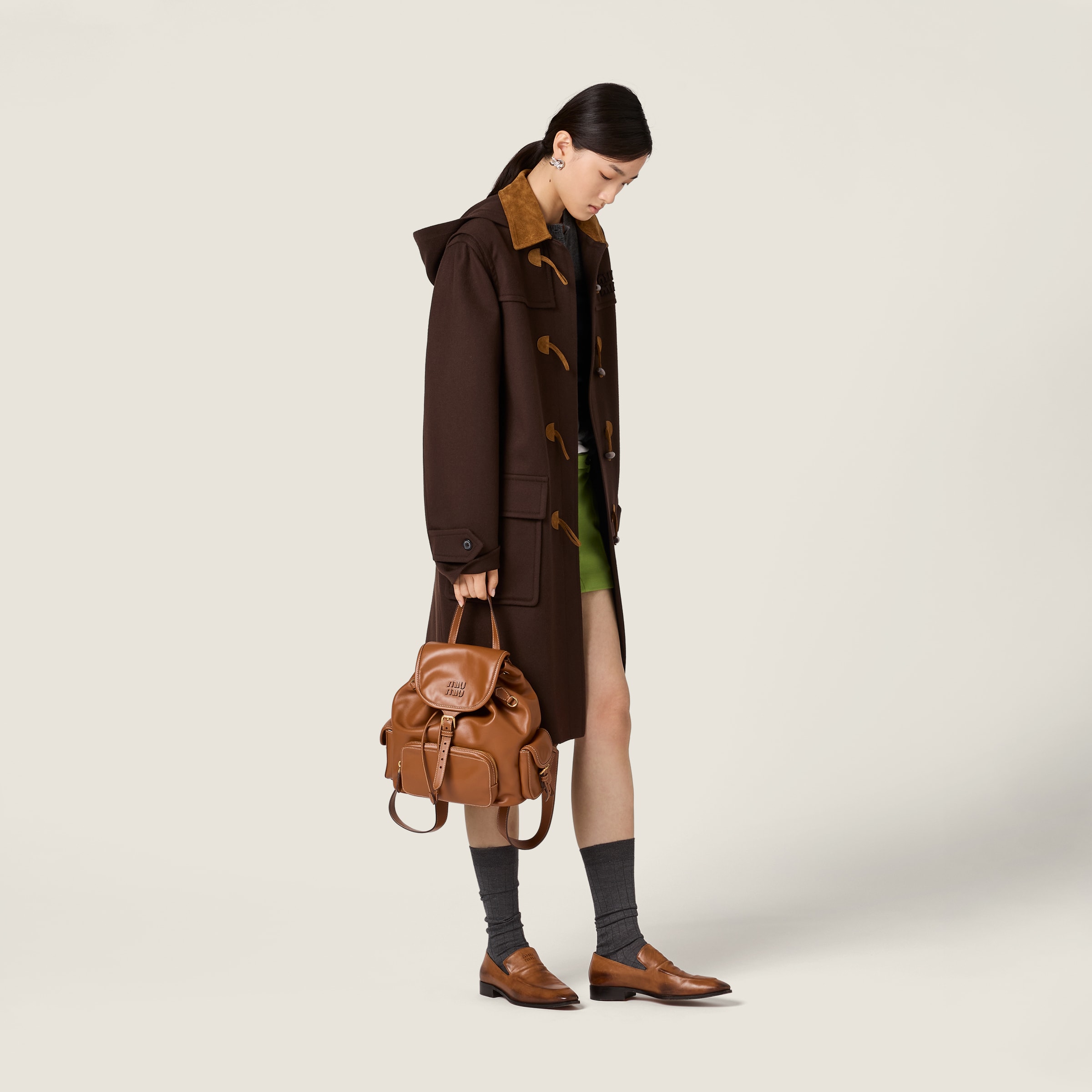 Miu Miu Double Cashmere And Wool Duffle Coat In Brown