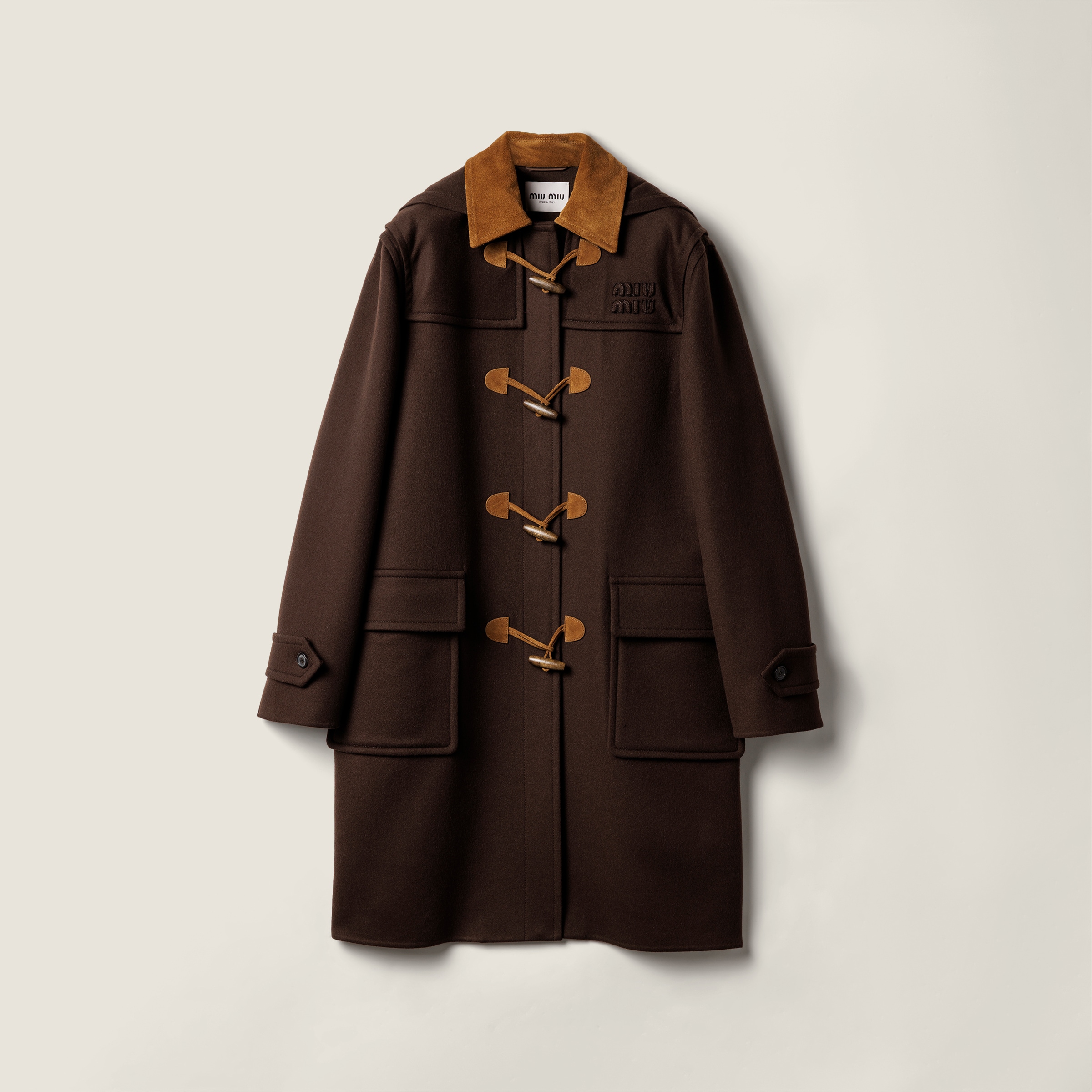 Miu Miu Double Cashmere And Wool Duffle Coat In Brown