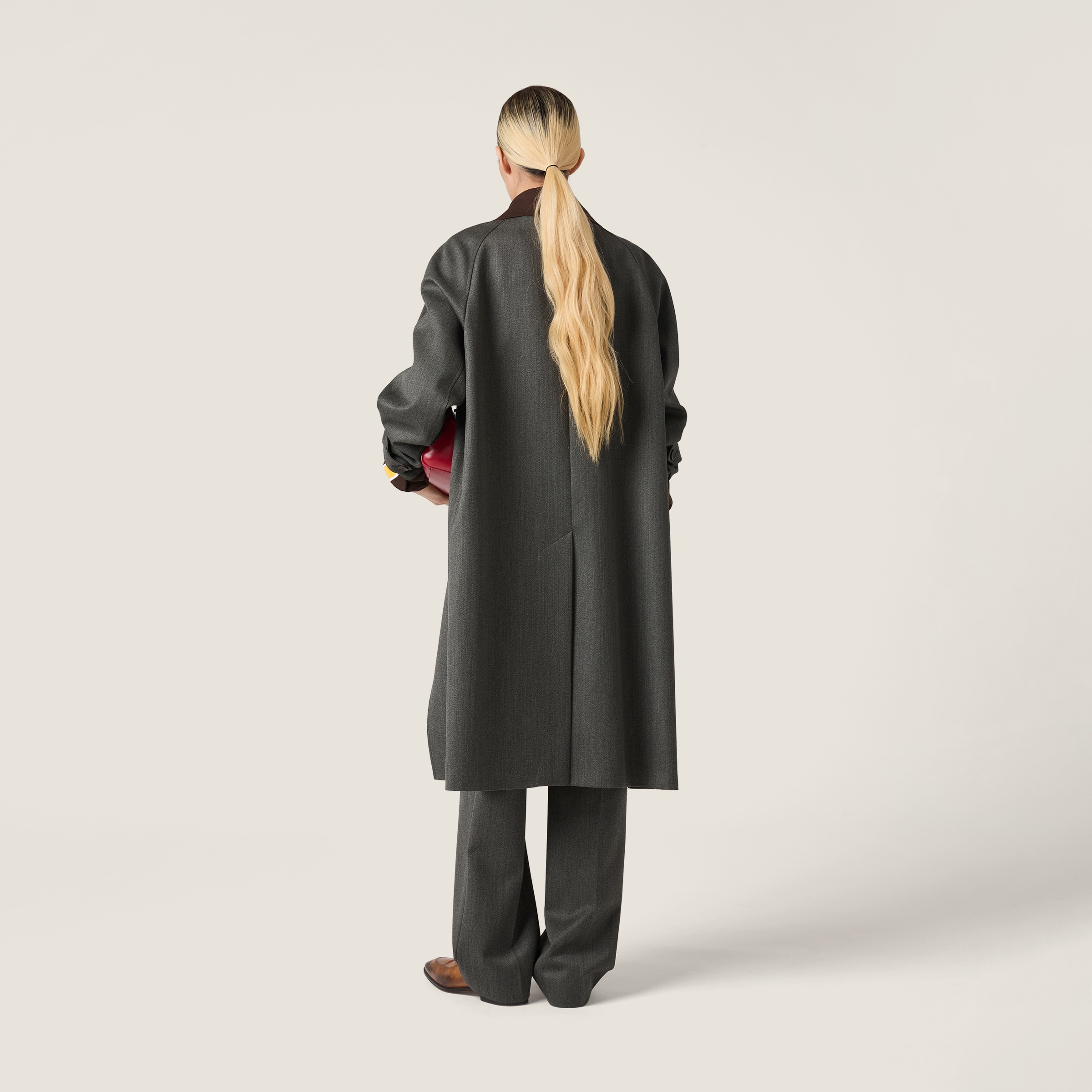 Slate Gray Single-breasted Coat In Cover Fabric Miu Miu