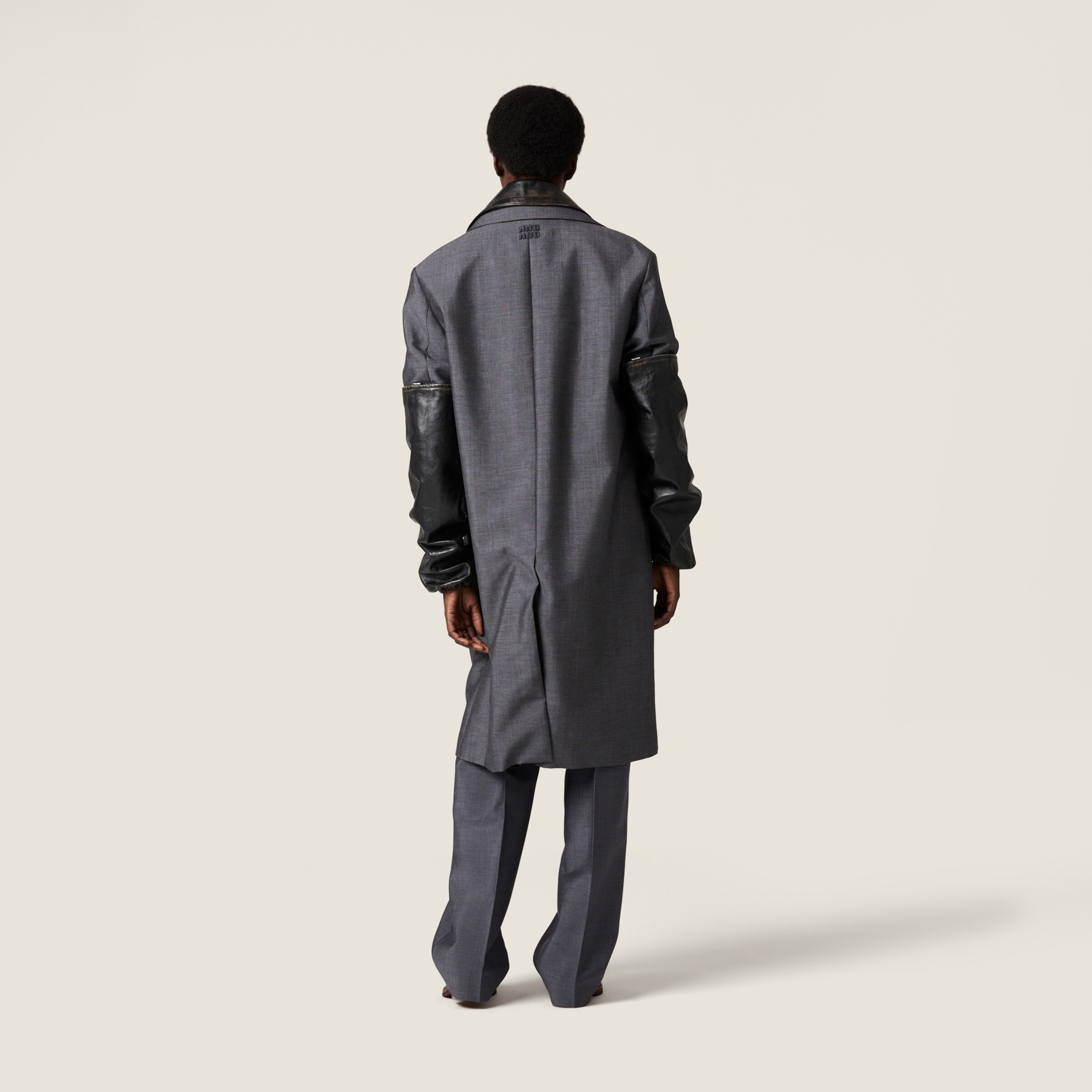 Single-breasted kid mohair and leather coat - thumbnail 3