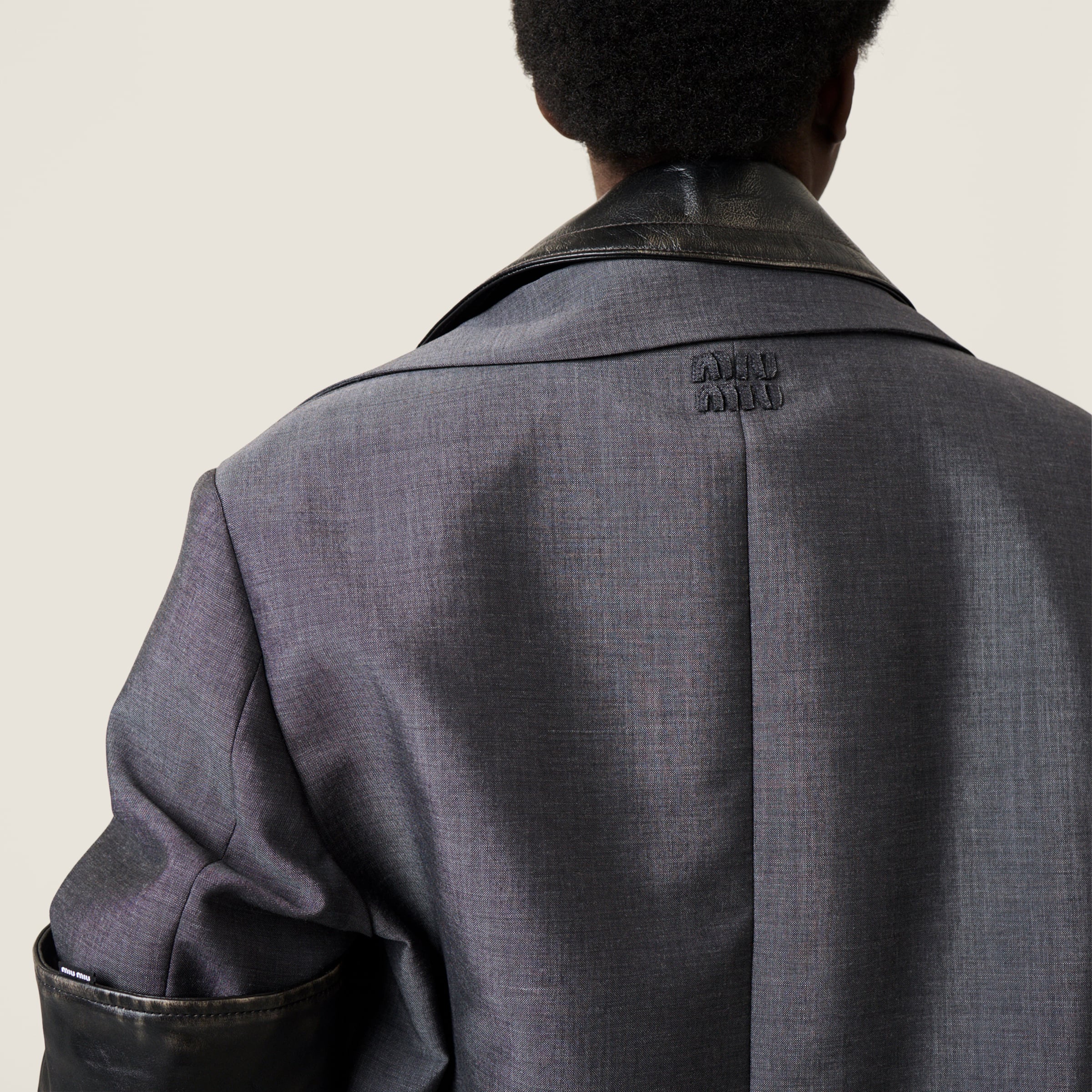 Single-breasted kid mohair and leather coat - thumbnail 5