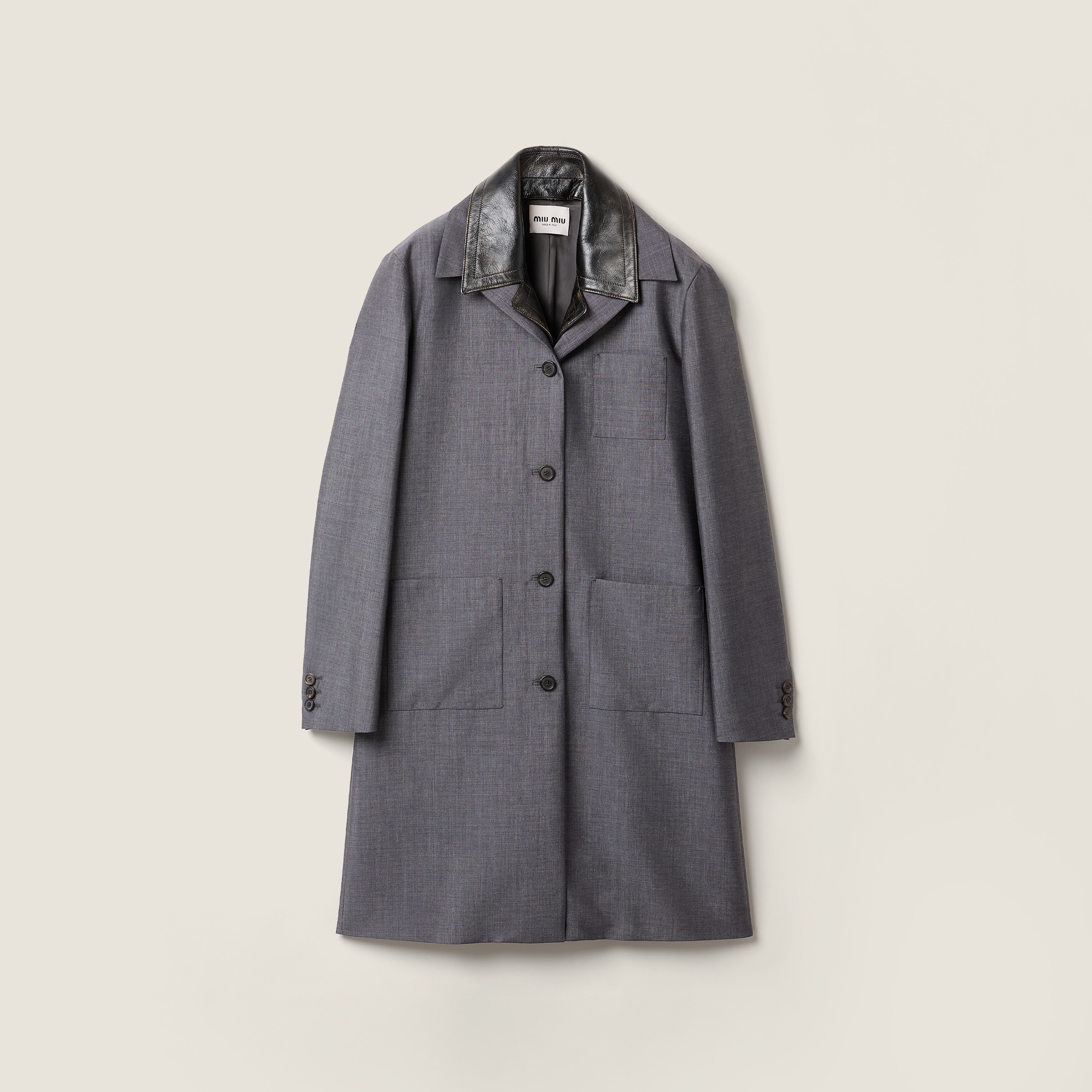 Single-breasted kid mohair and leather coat