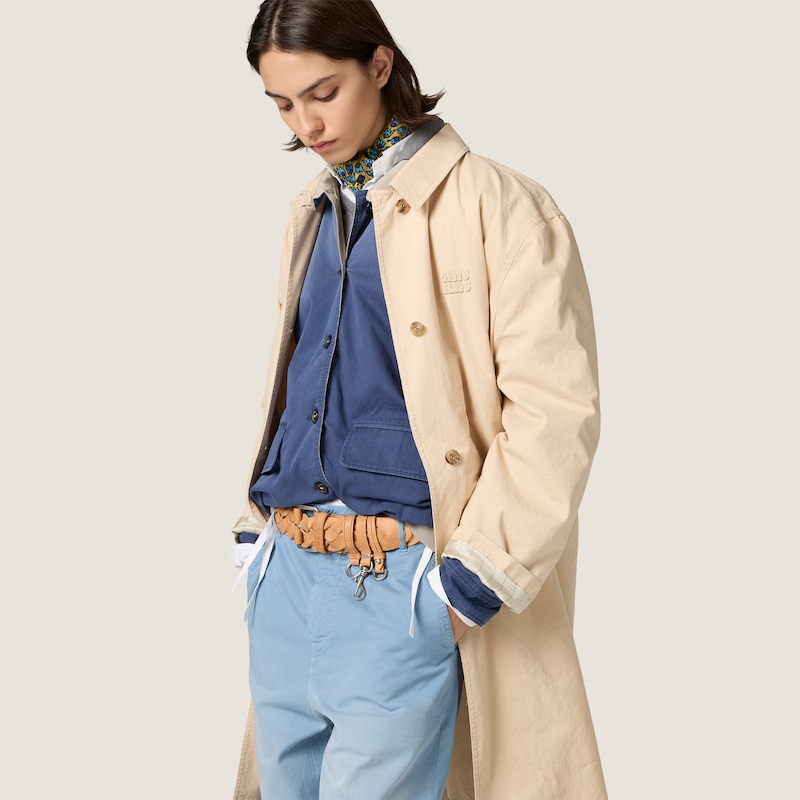 Old gabardine single-breasted trench coat