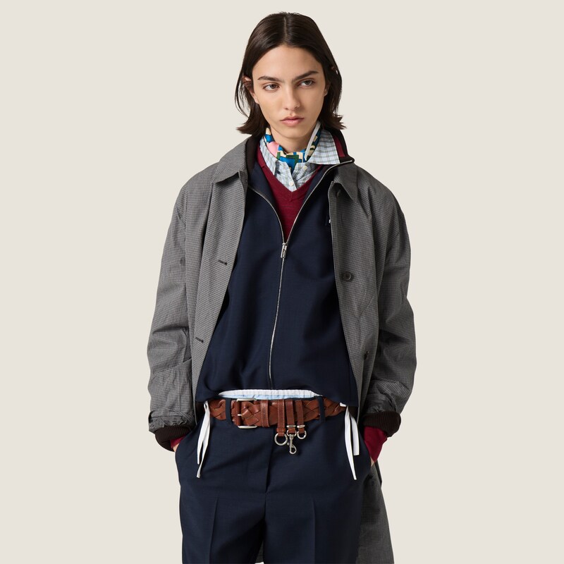 Single-breasted gingham check trench coat