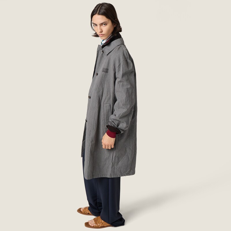Single-breasted gingham check trench coat