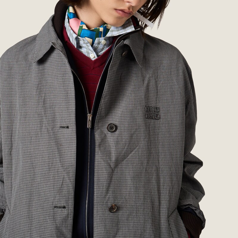 Single-breasted gingham check trench coat