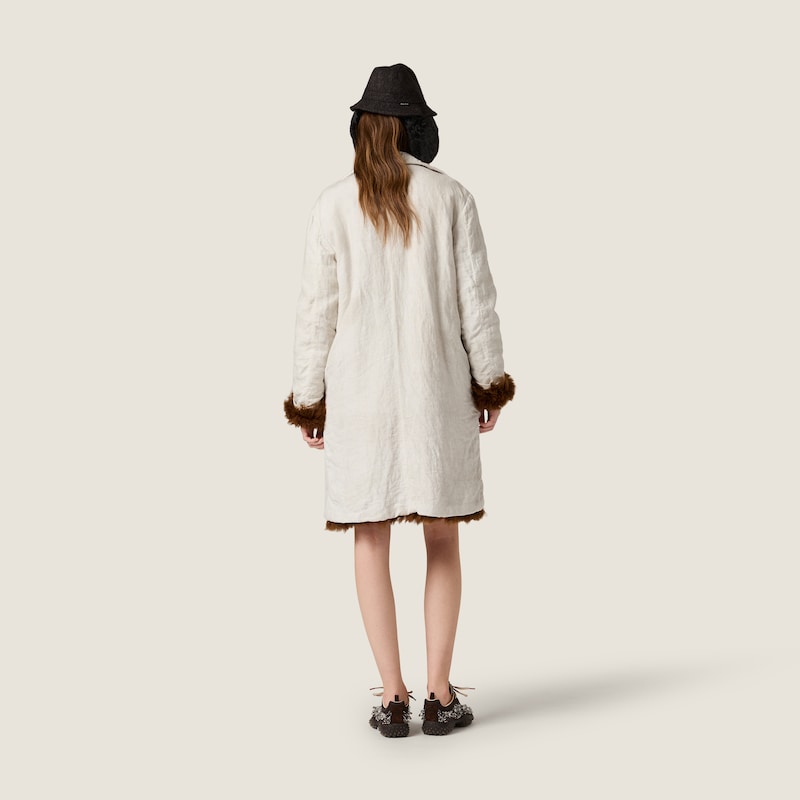 Manteau droit réversible en lin et shearling