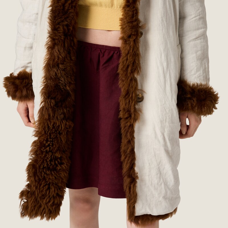 Manteau droit réversible en lin et shearling