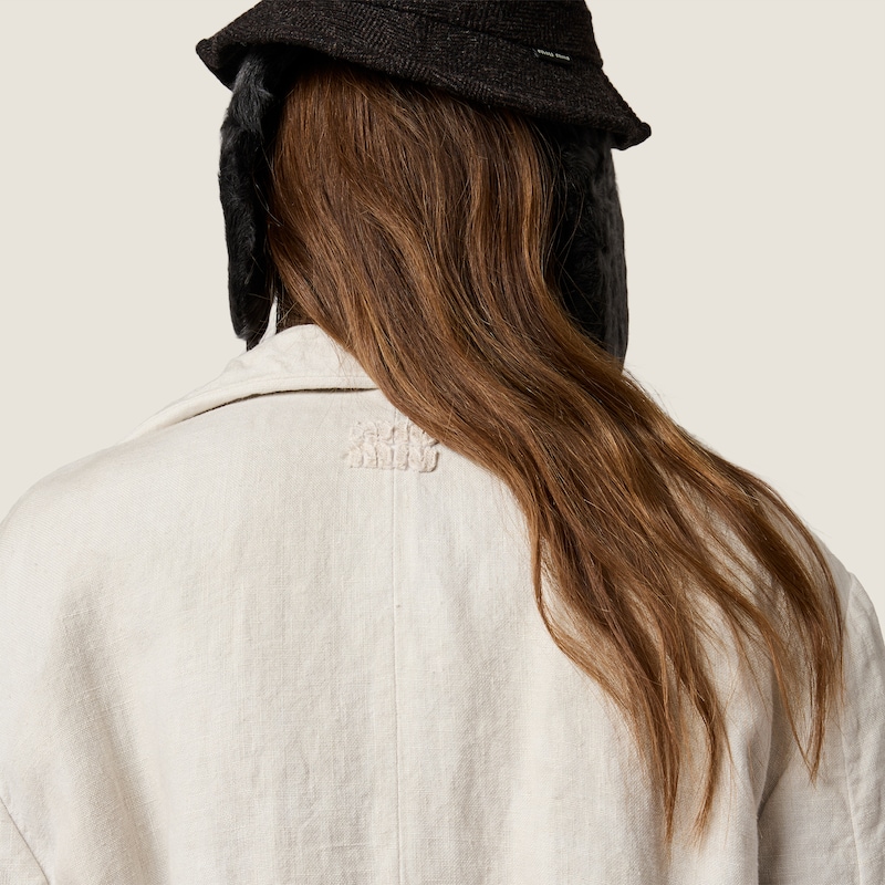 Manteau droit réversible en lin et shearling