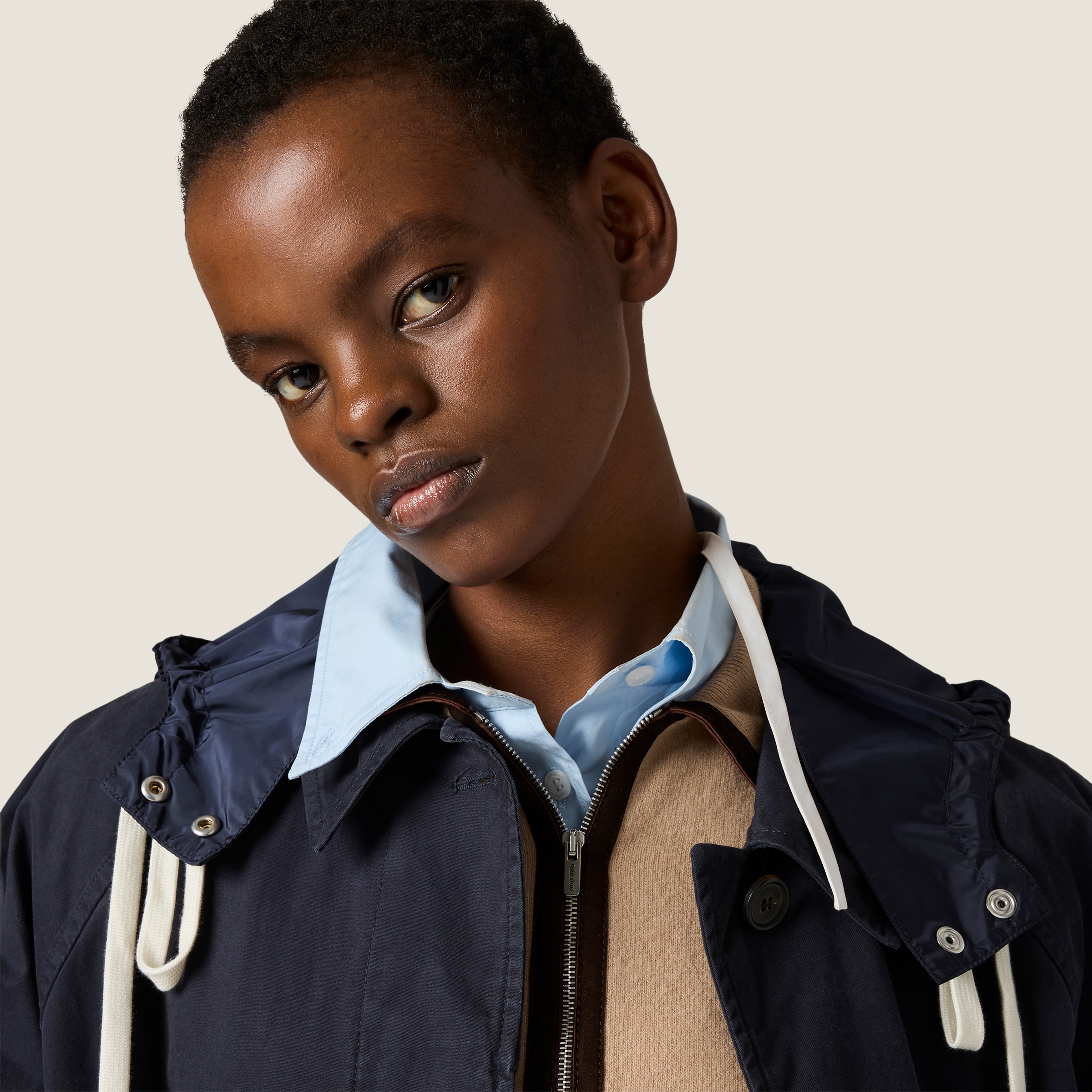 Navy Single-breasted Washed Gabardine Coat | Miu Miu - United States