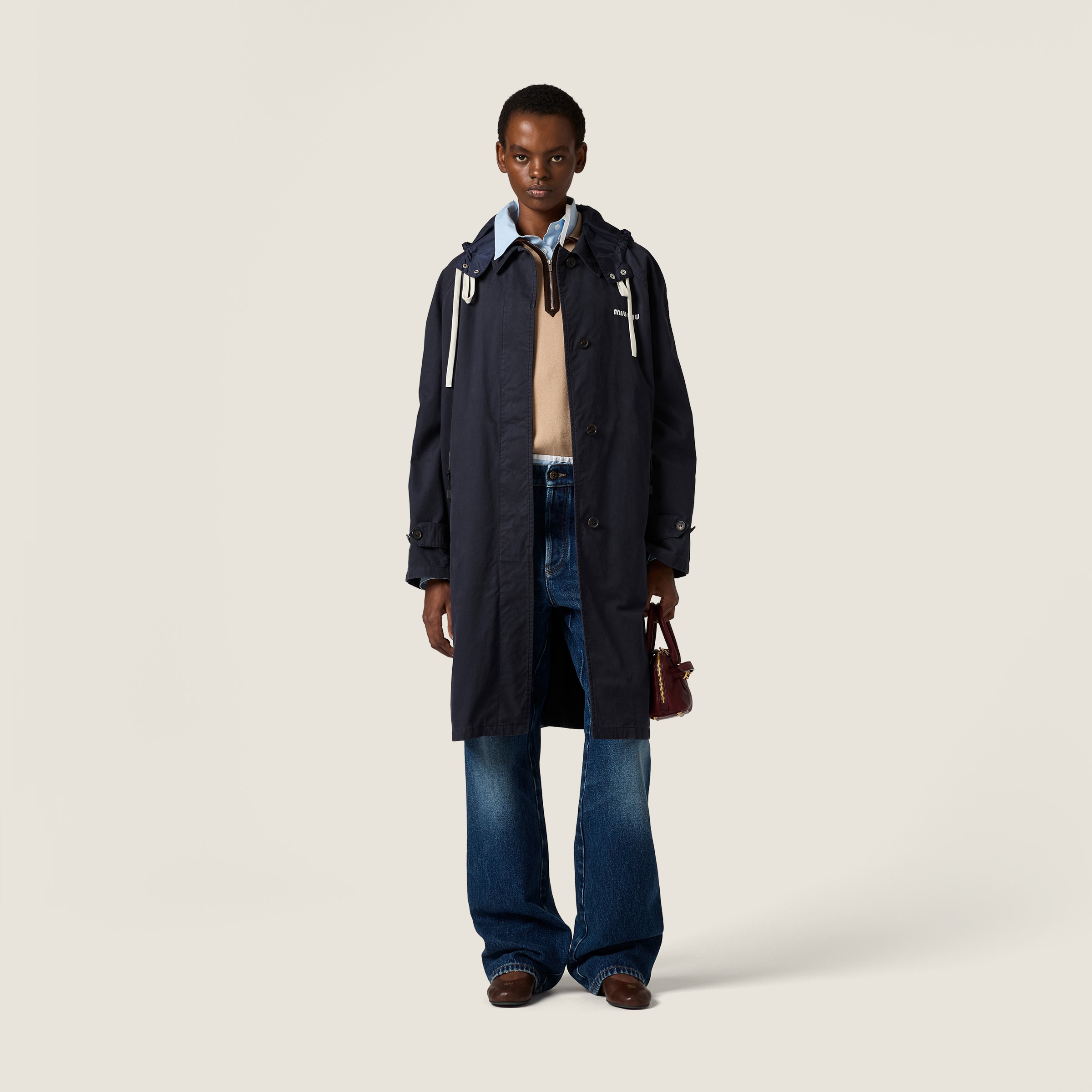 大幅値下げ大歓迎 miu miu ポンチョコート ネイビー イタリア製 Navy Single-breasted Washed Gabardine Coat | Miu Miu - United States