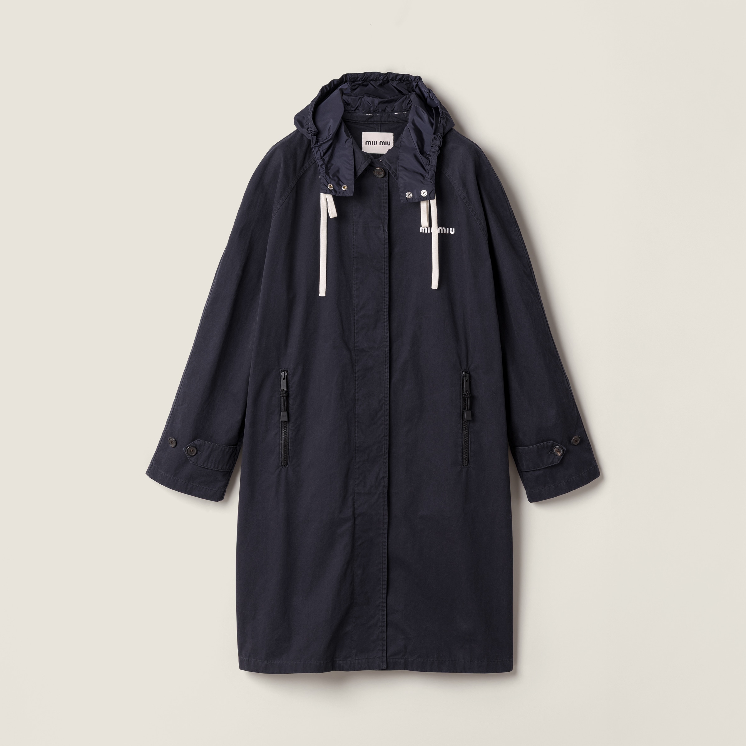 Single-breasted washed gabardine coat by Miu Miu