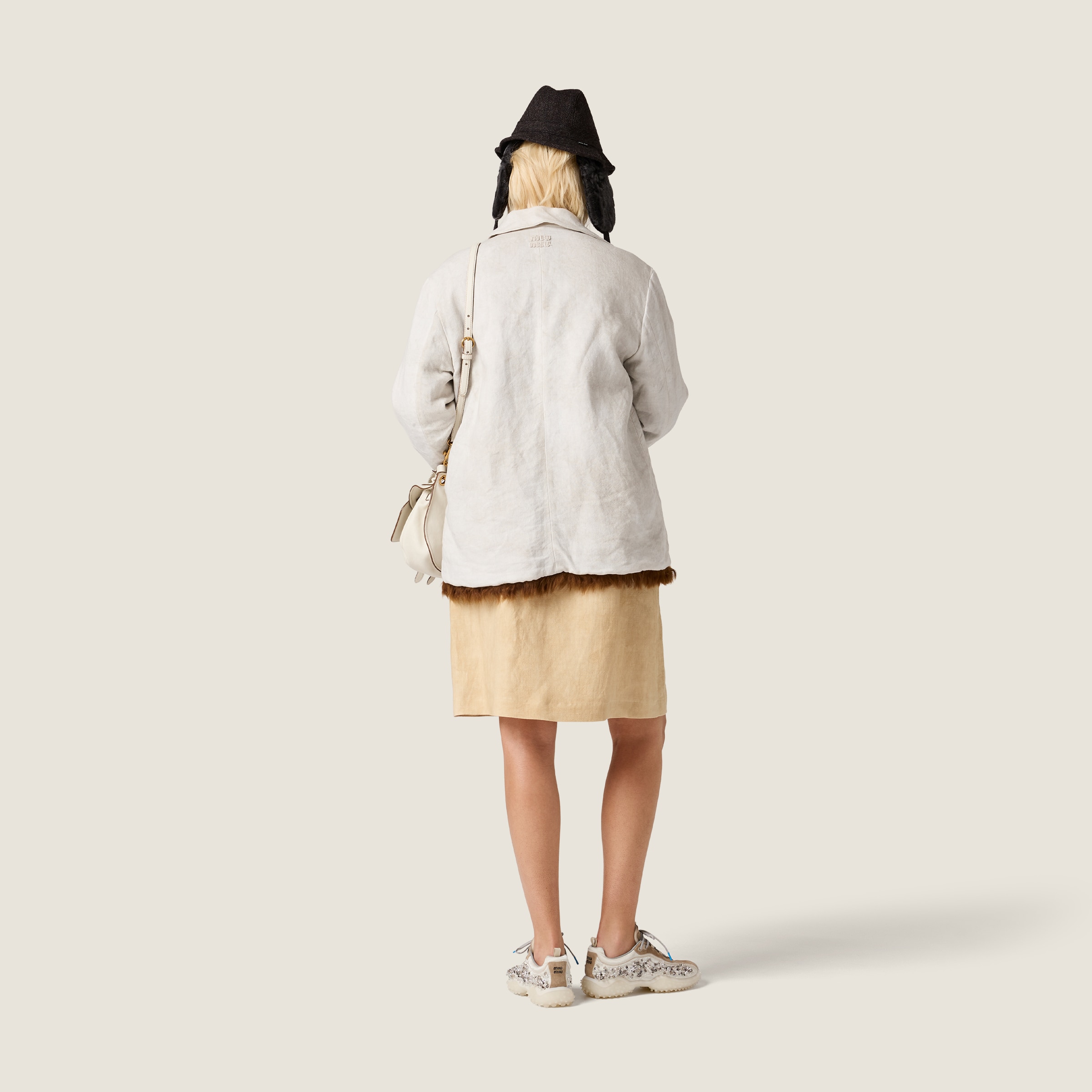 Chalk White Reversible Single-breasted Linen And Shearling Jacket