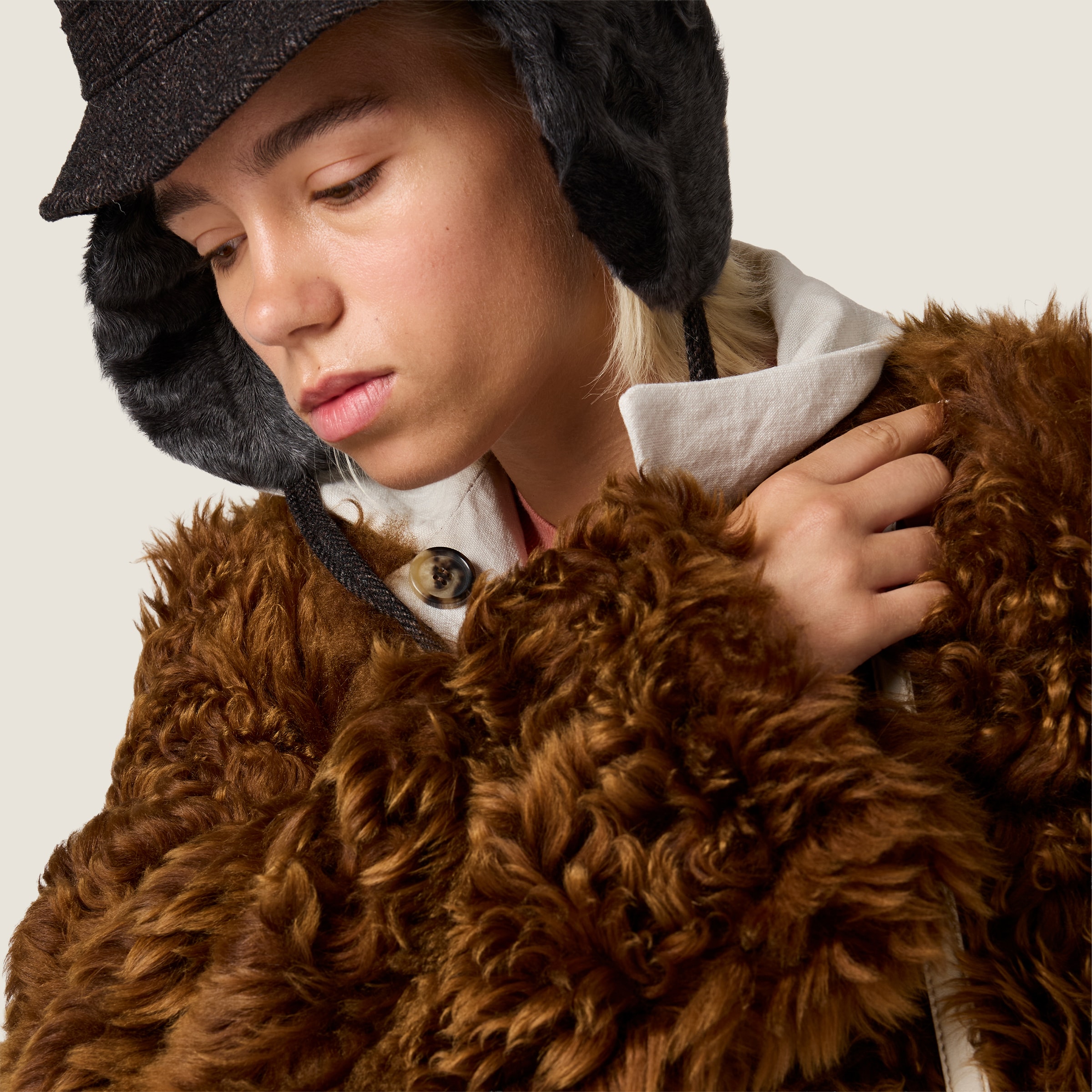 Chalk White Reversible Single-breasted Linen And Shearling Jacket