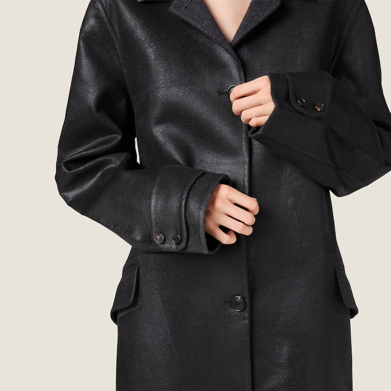 Single-breasted double wool and shearling coat