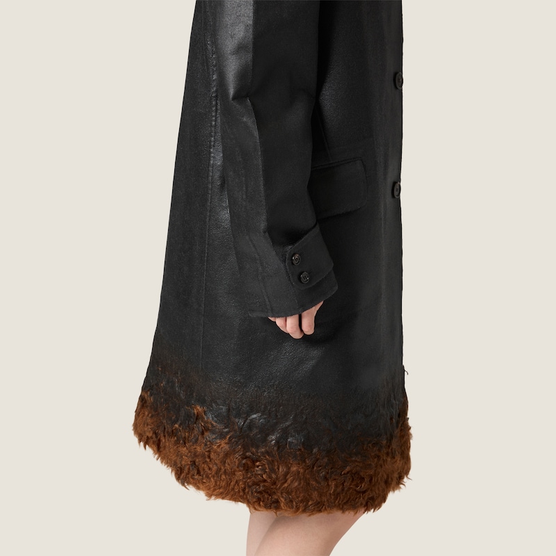 Single-breasted double wool and shearling coat