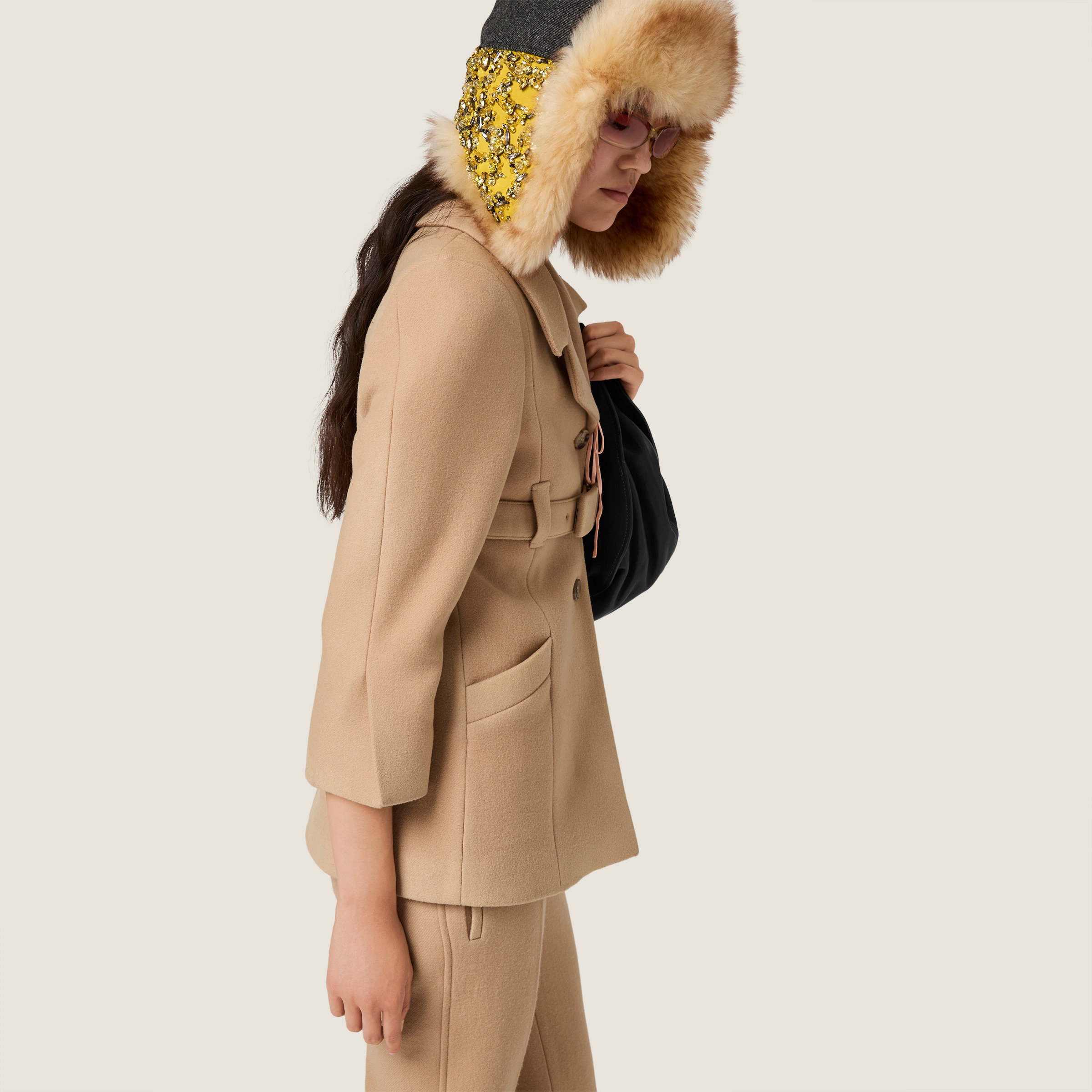 Hazelnut Single-breasted Double Wool Coat | Miu Miu - France