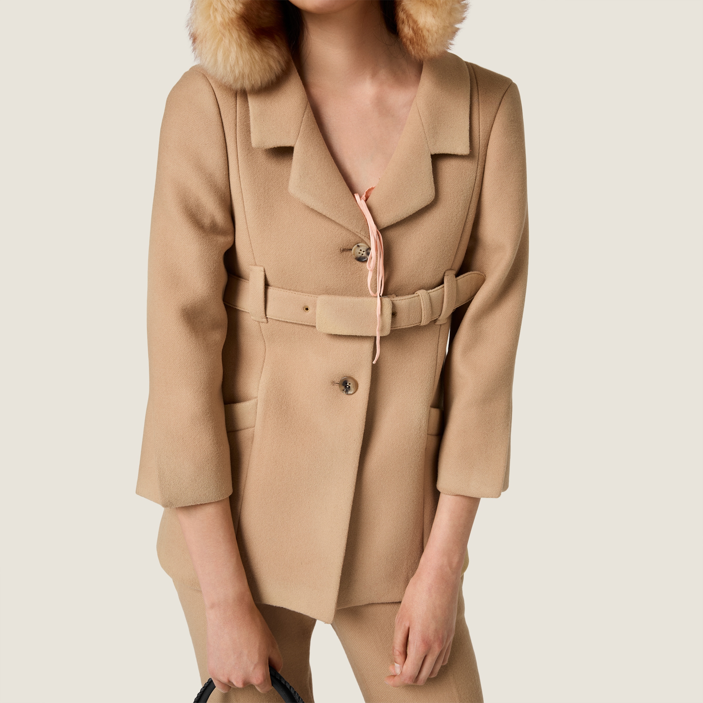 Hazelnut Single-breasted Double Wool Coat | Miu Miu - France
