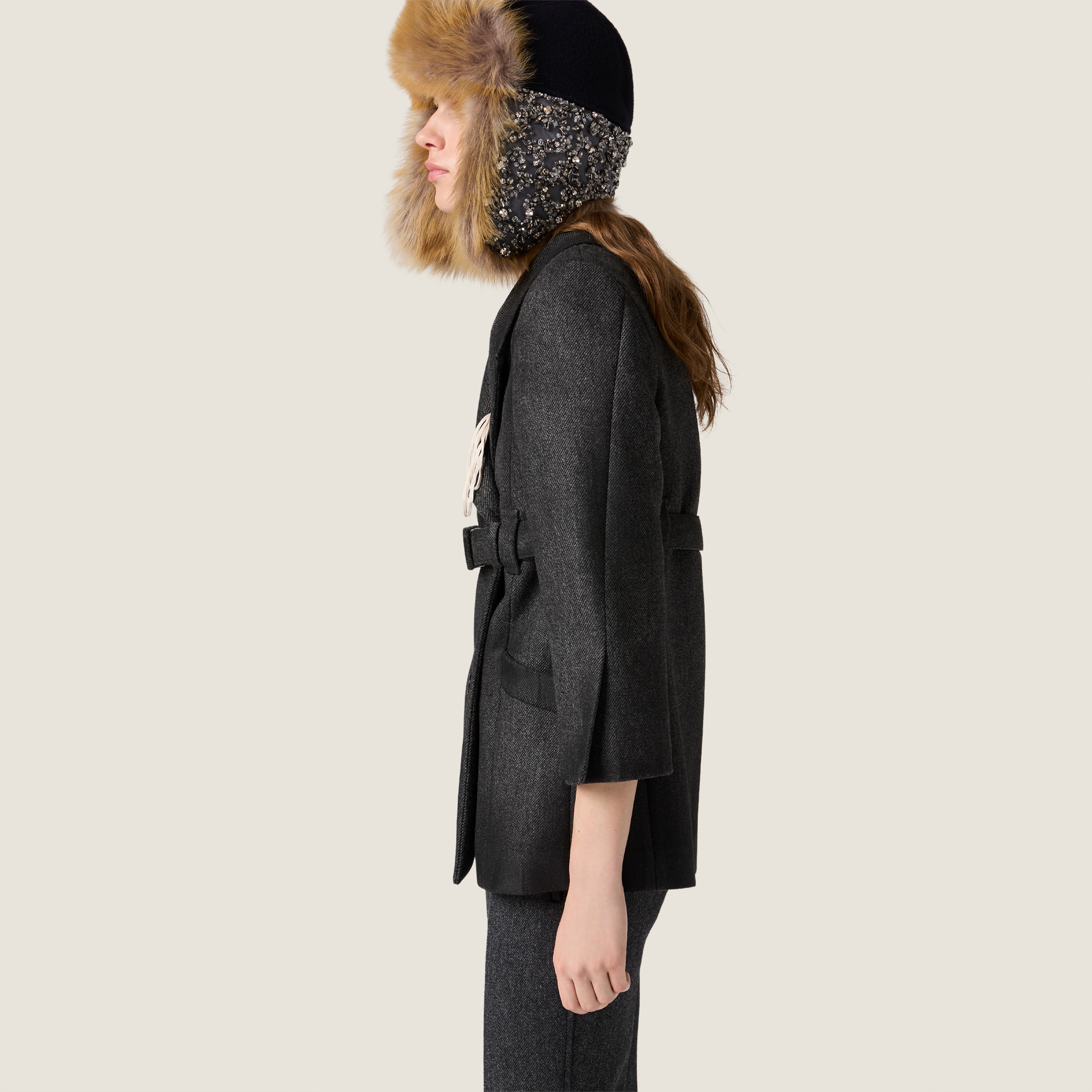 Grey Double-breasted Double Wool Jacket | Miu Miu - France