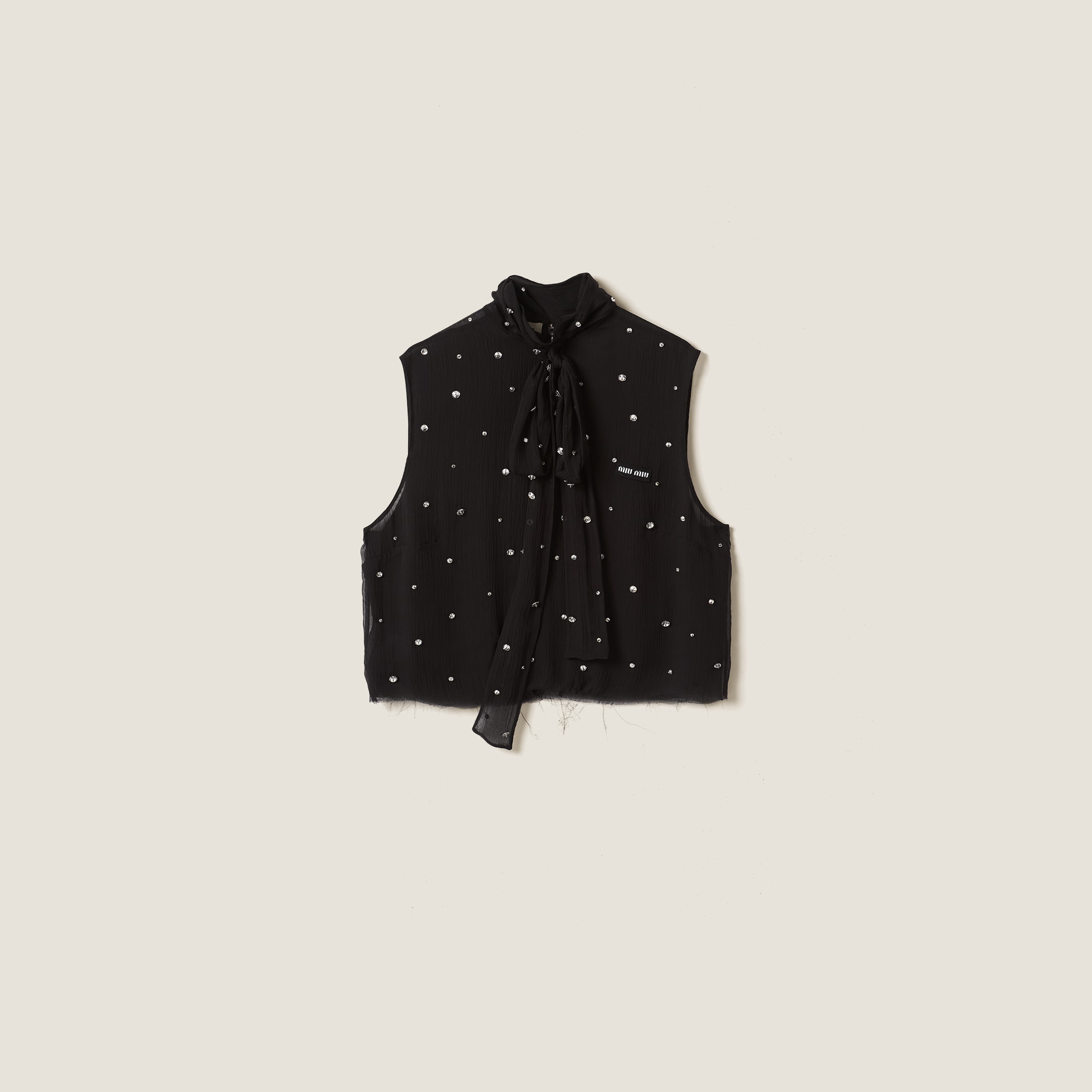 Miu Miu Embroidered Chiffon Top In Black