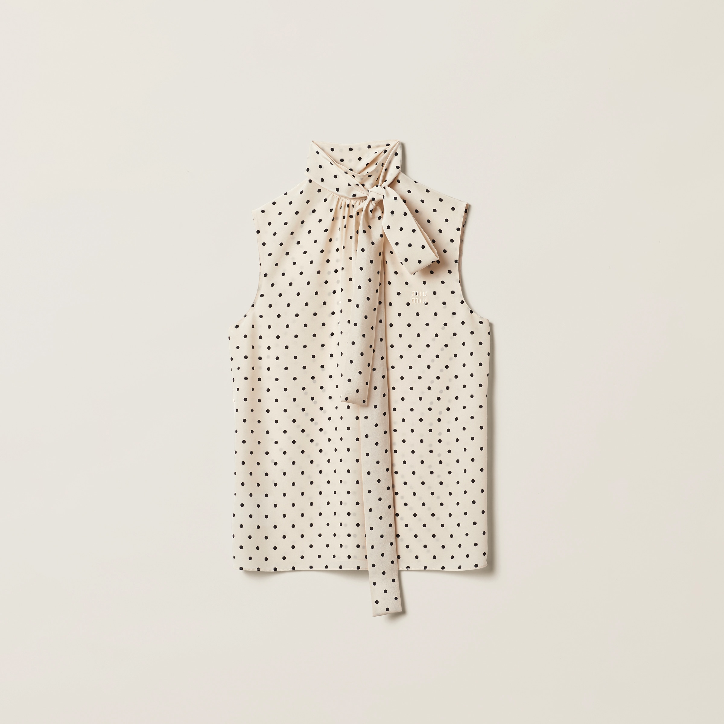 Miu Miu Polka-dot Crepe De Chine Top In Ivory/black