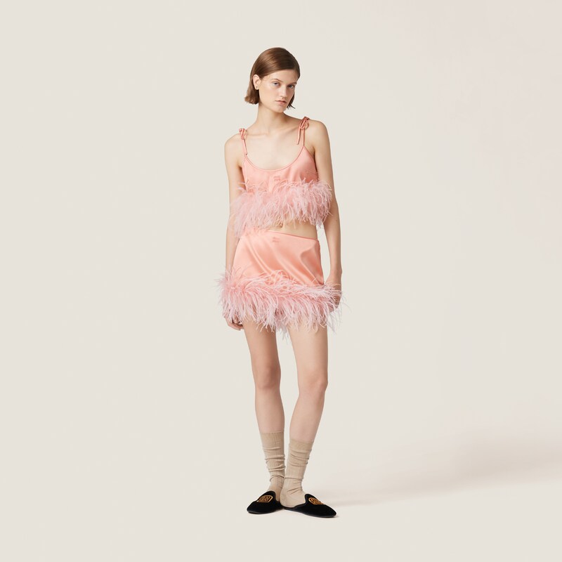 Limousine Feather-Trimmed Satin Top