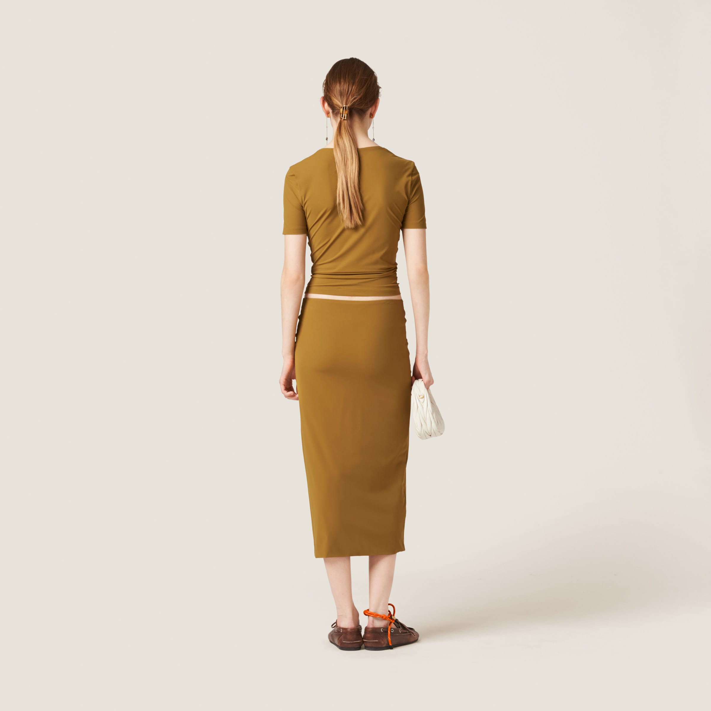 Miu Miu Stretch Jersey Top In Olive Green