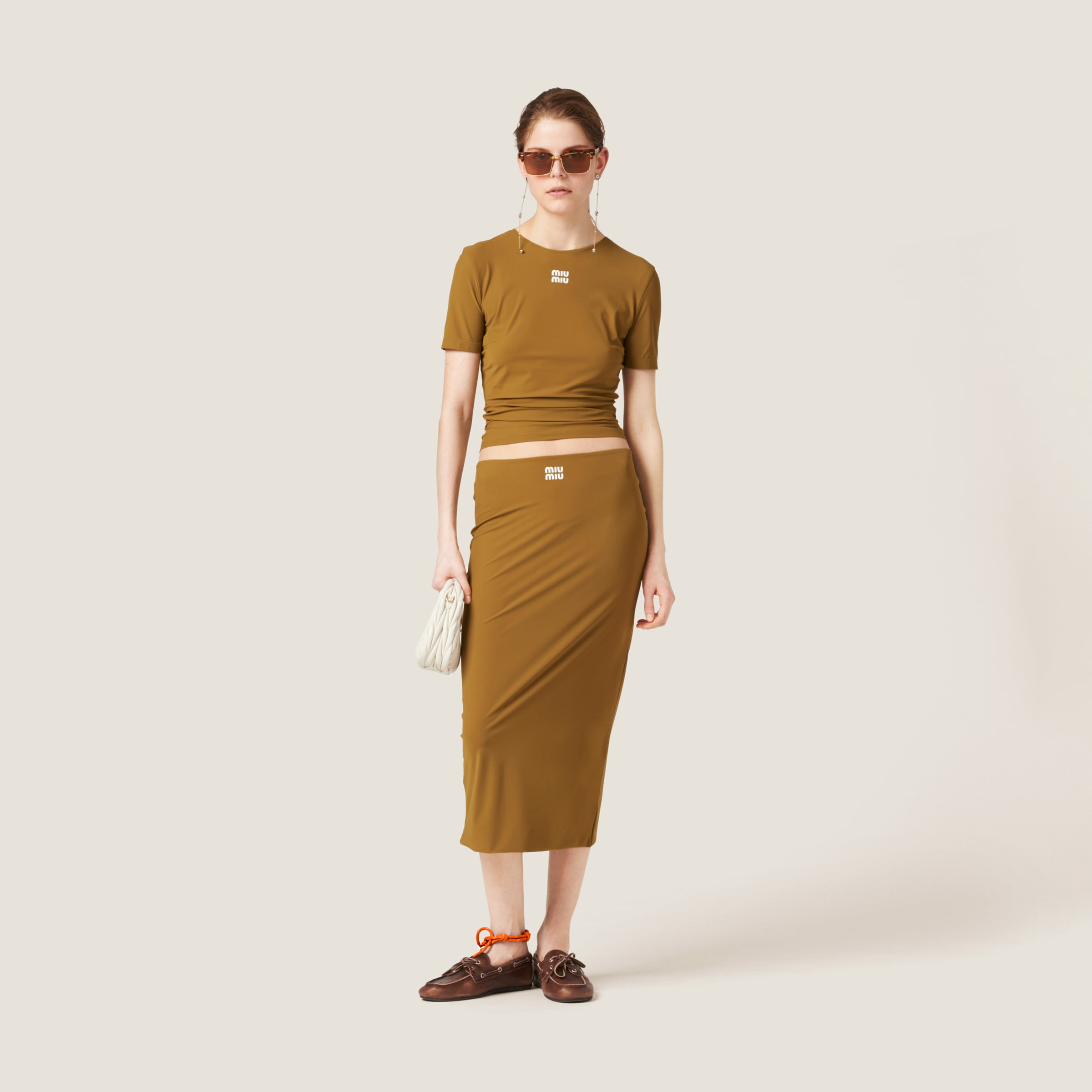 Miu Miu Stretch Jersey Top In Olive Green