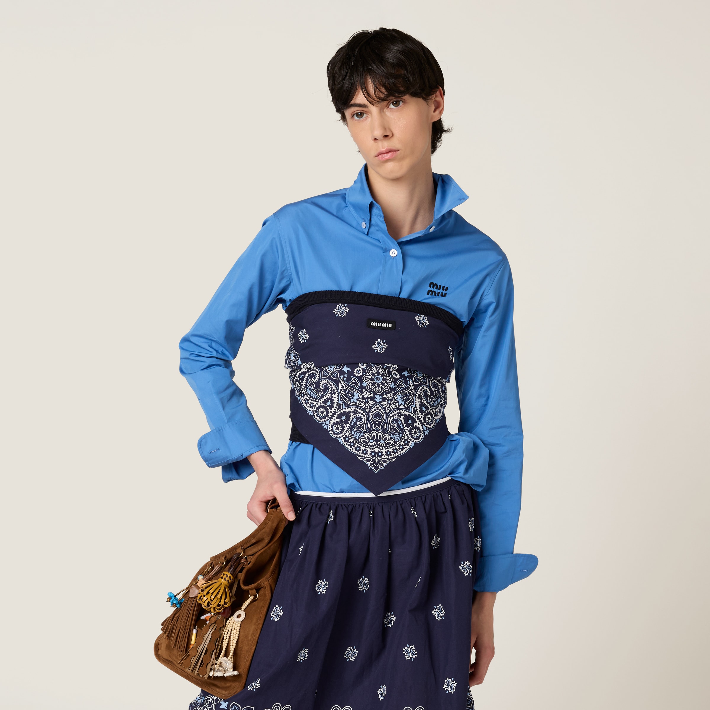 MIUMIU＊関税送料込 バンダナプリント ポプリン ミニスカート ネイビー バンダナプリント ポプリン ミニスカート | Miu Miu