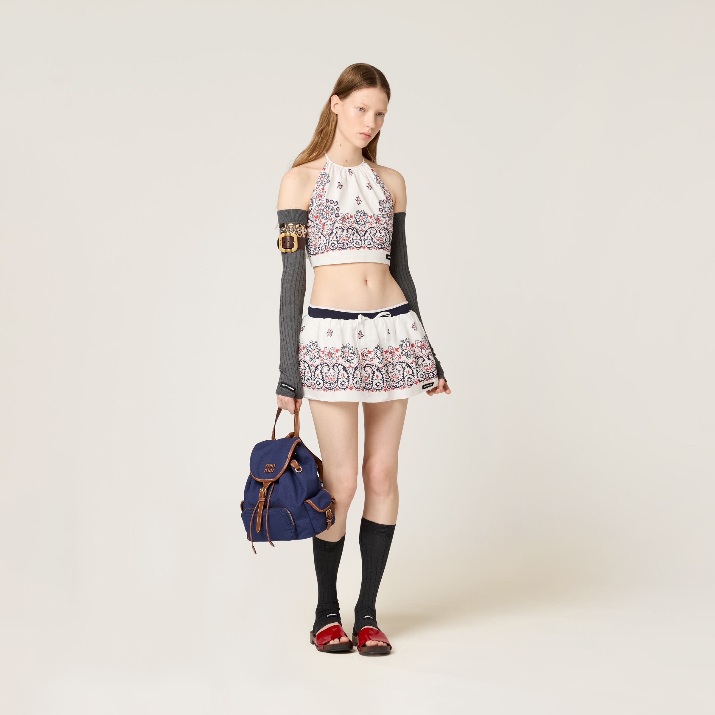 Miu Miu Printed Poplin Halter Top