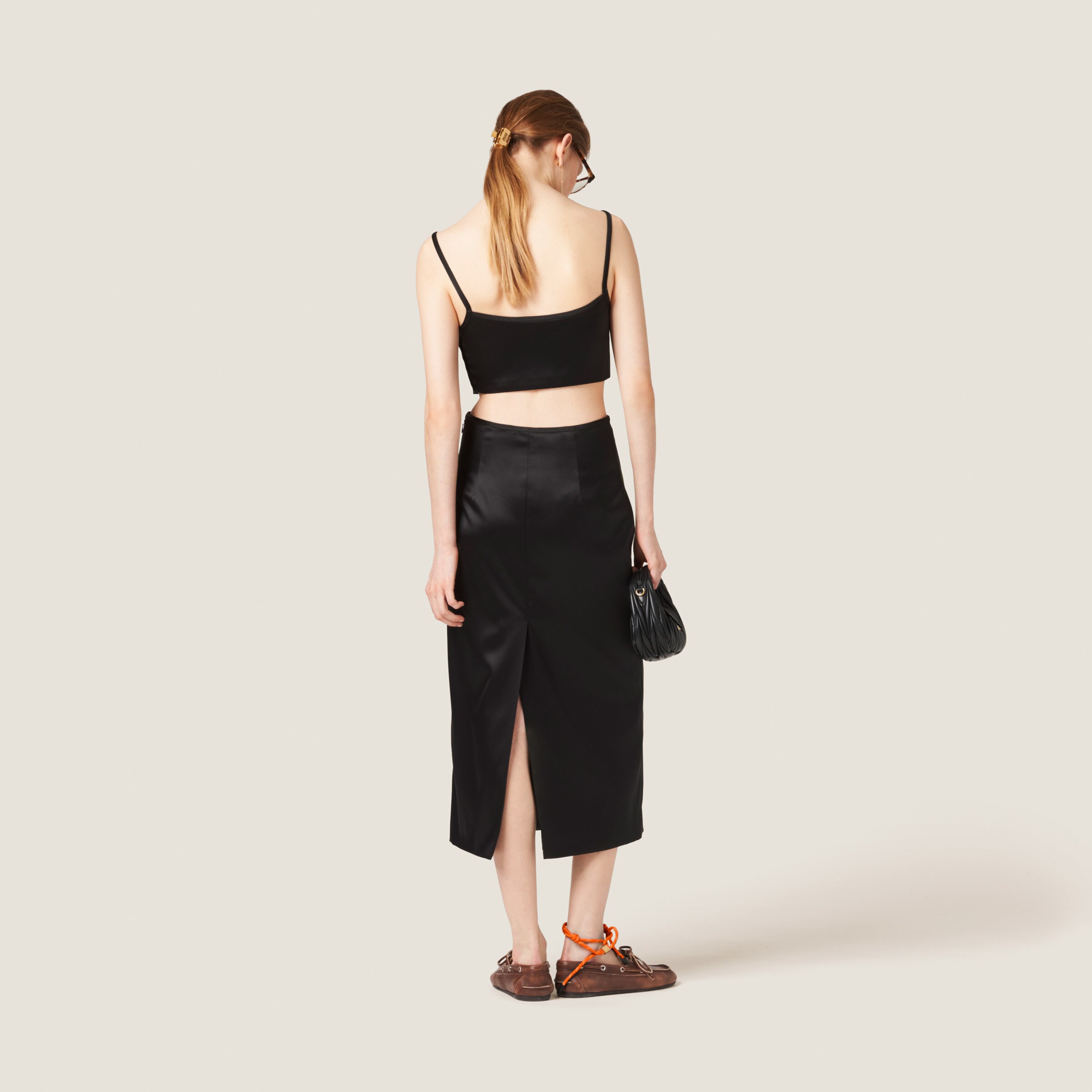 Black Stretch Satin Top | Miu Miu