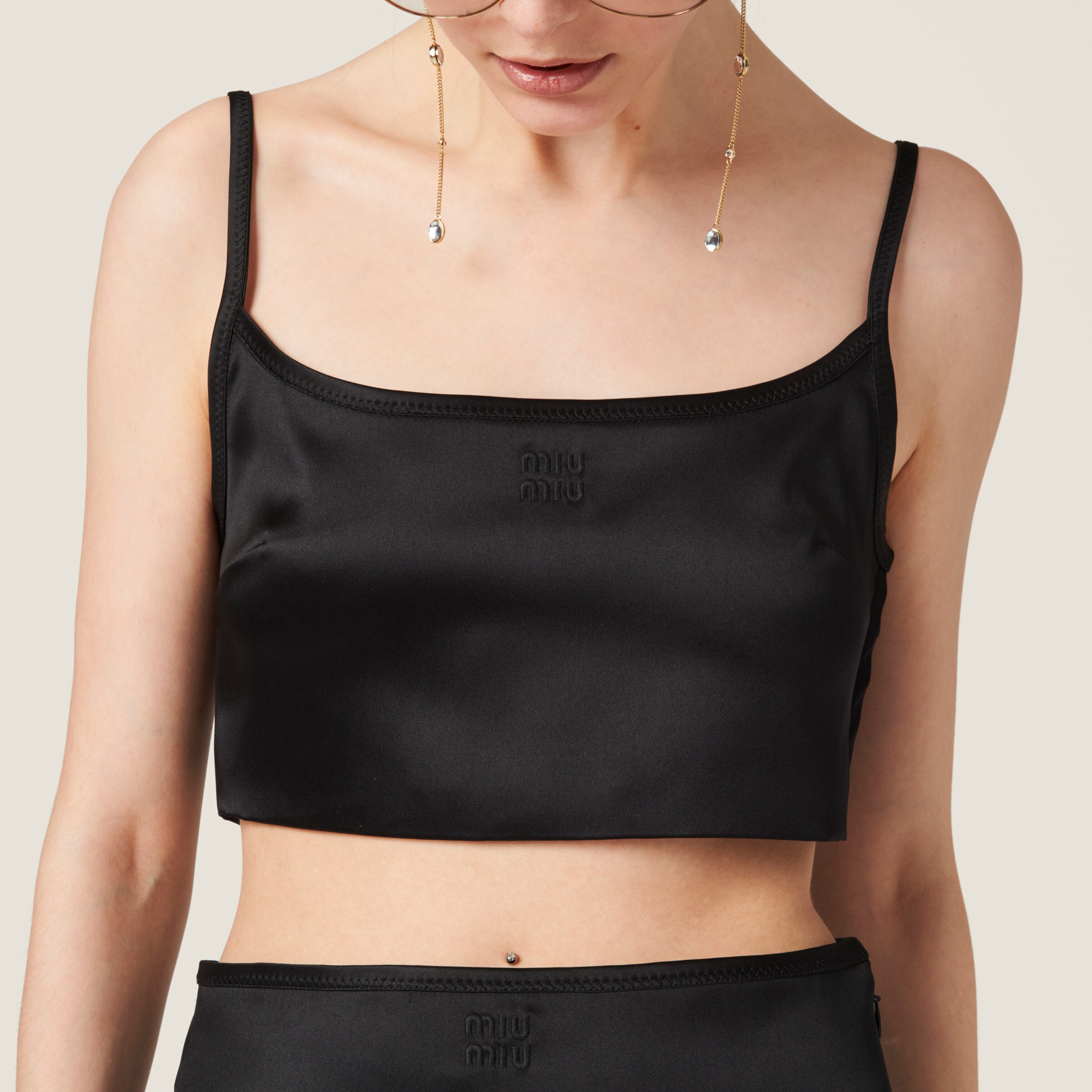 Black Stretch Satin Top | Miu Miu