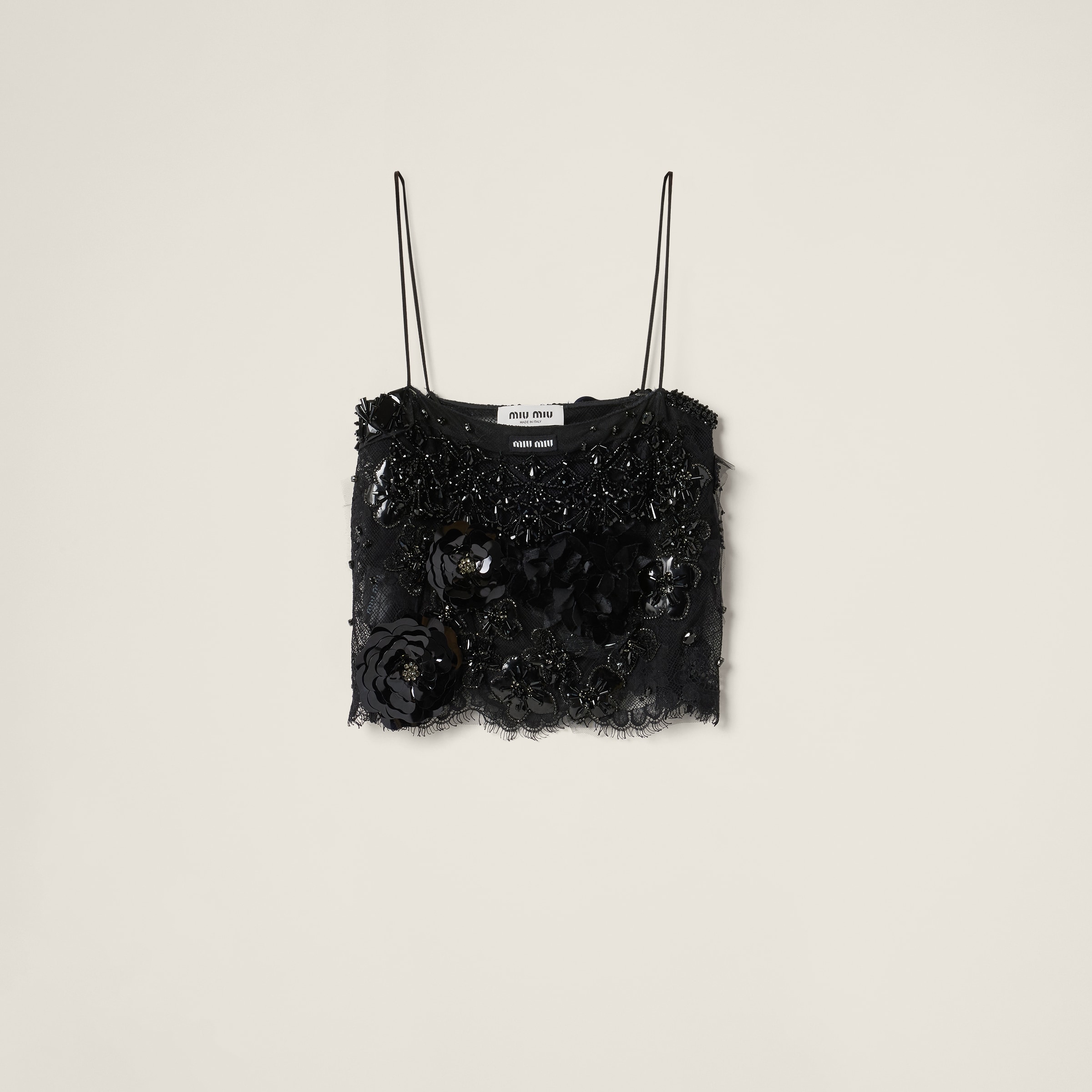 トップス MIU MIU Lace Tops Miu Miu Lace Long Sleeve Crop Top - Size M