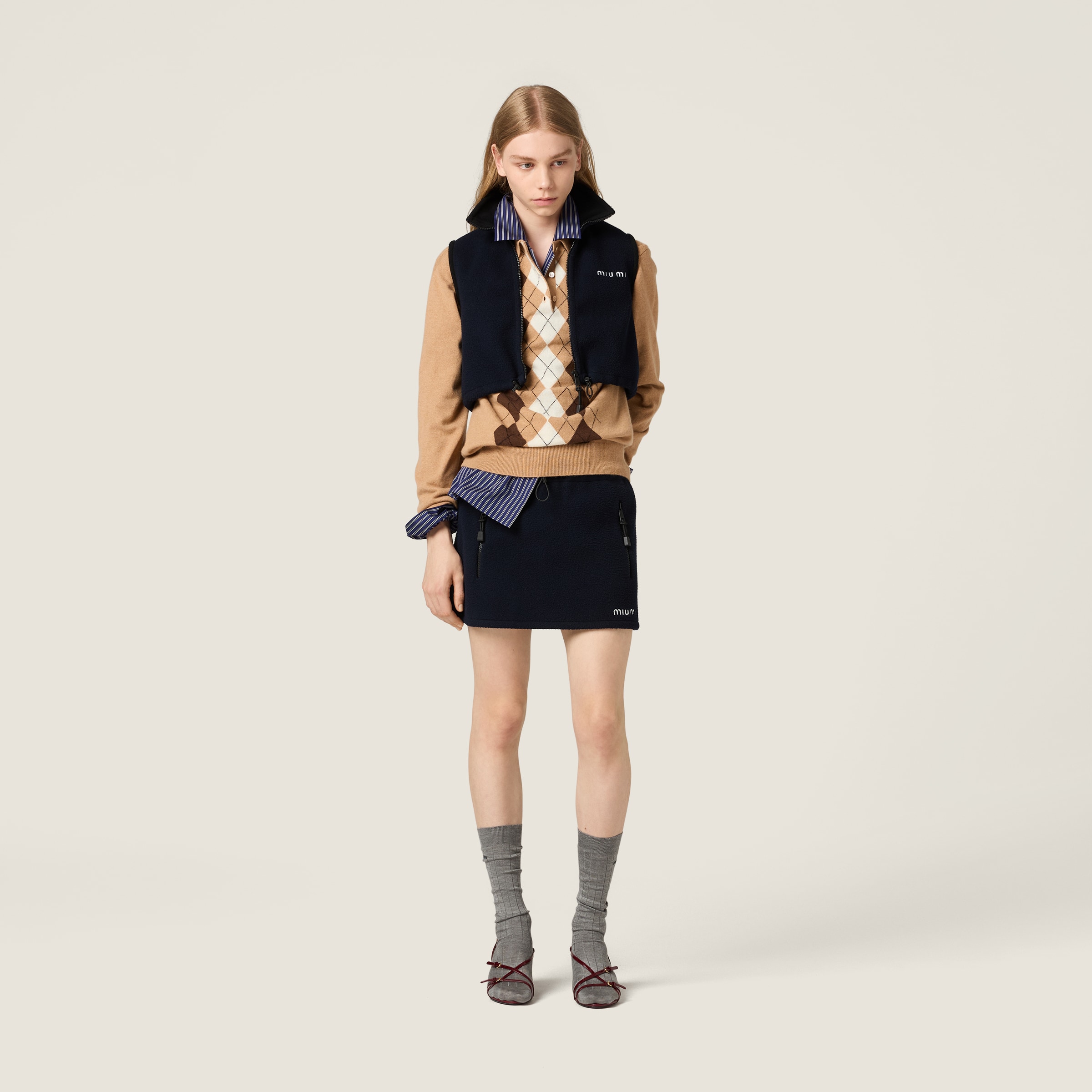 Miu Miu Sleeveless High Collar Drawstring Vest In Black