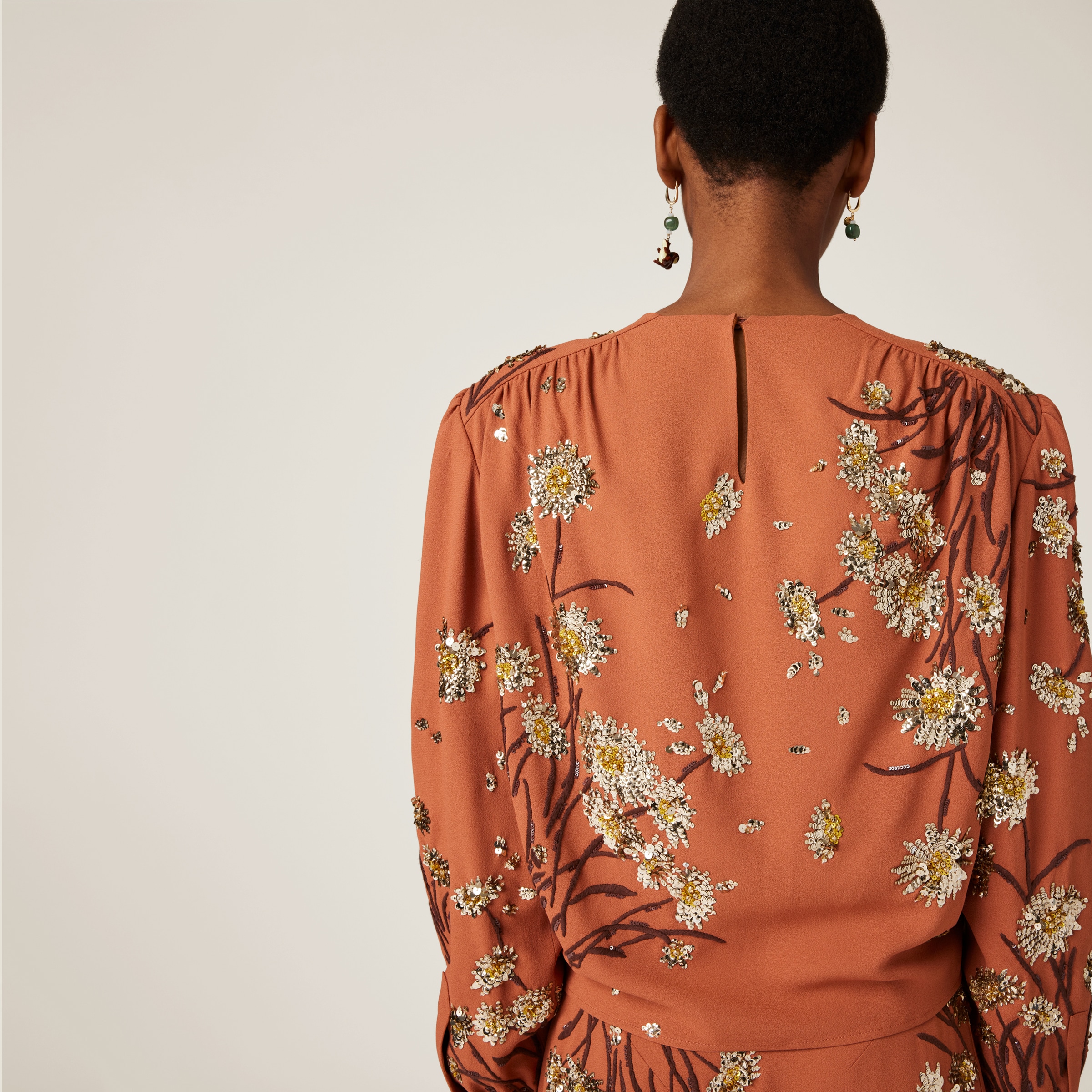 Miu Miu Embroidered Sablé Top In Terracotta