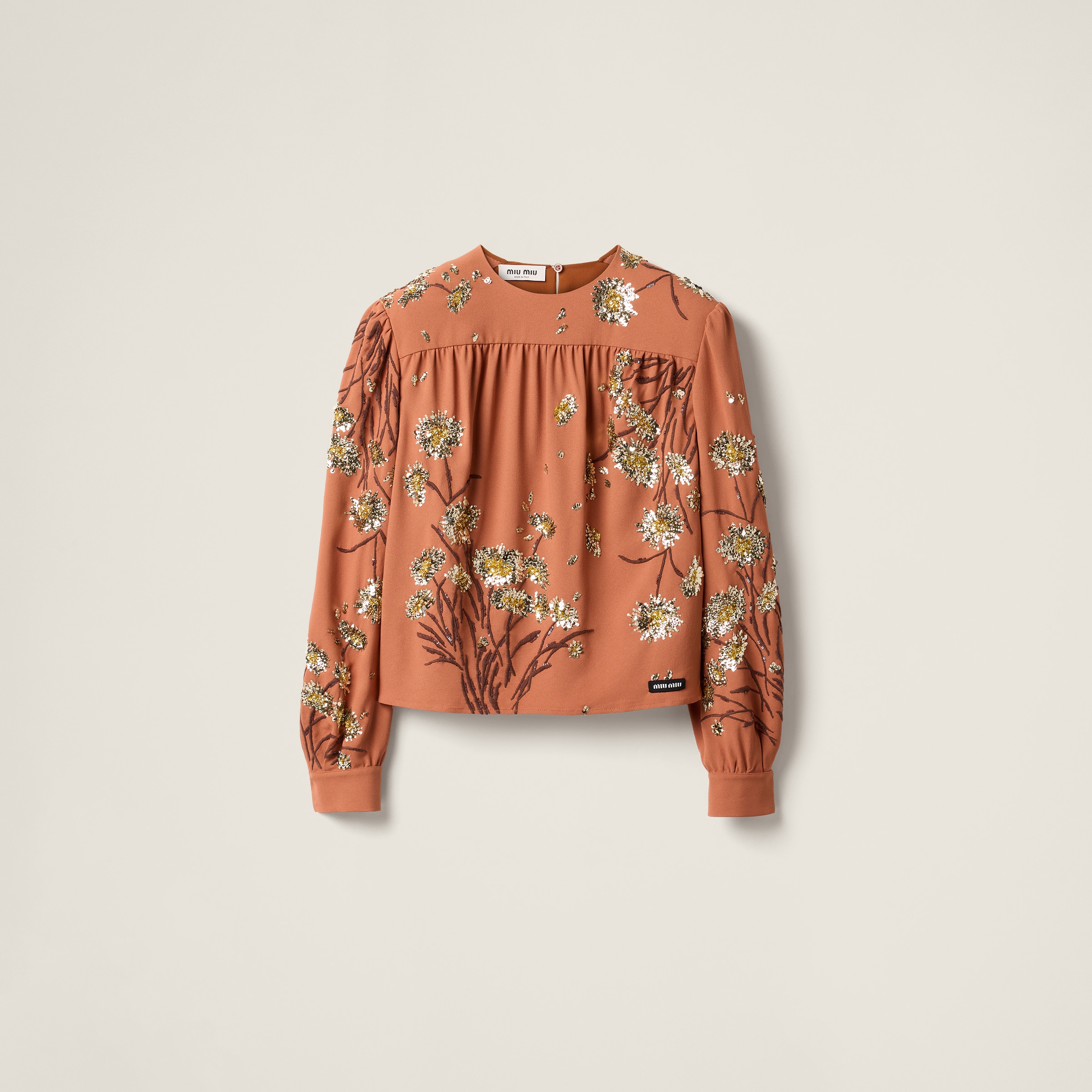 Miu Miu Embroidered Sablé Top In Terracotta