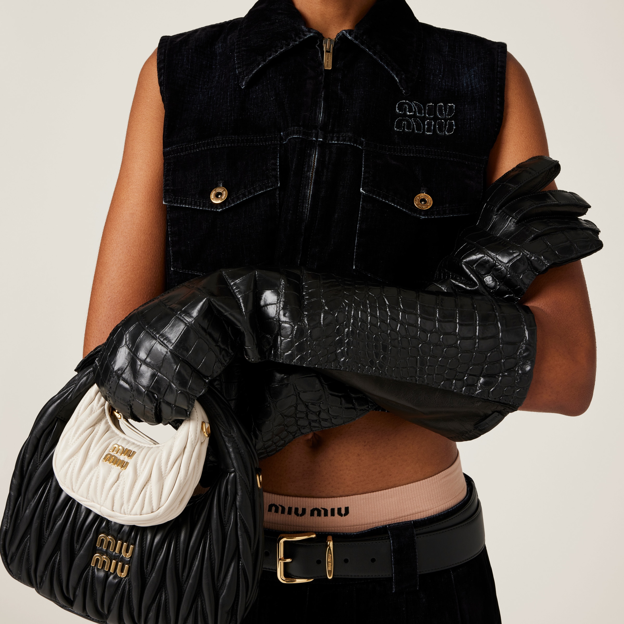 Miu Miu Washed Flocked Chambray Top In Black
