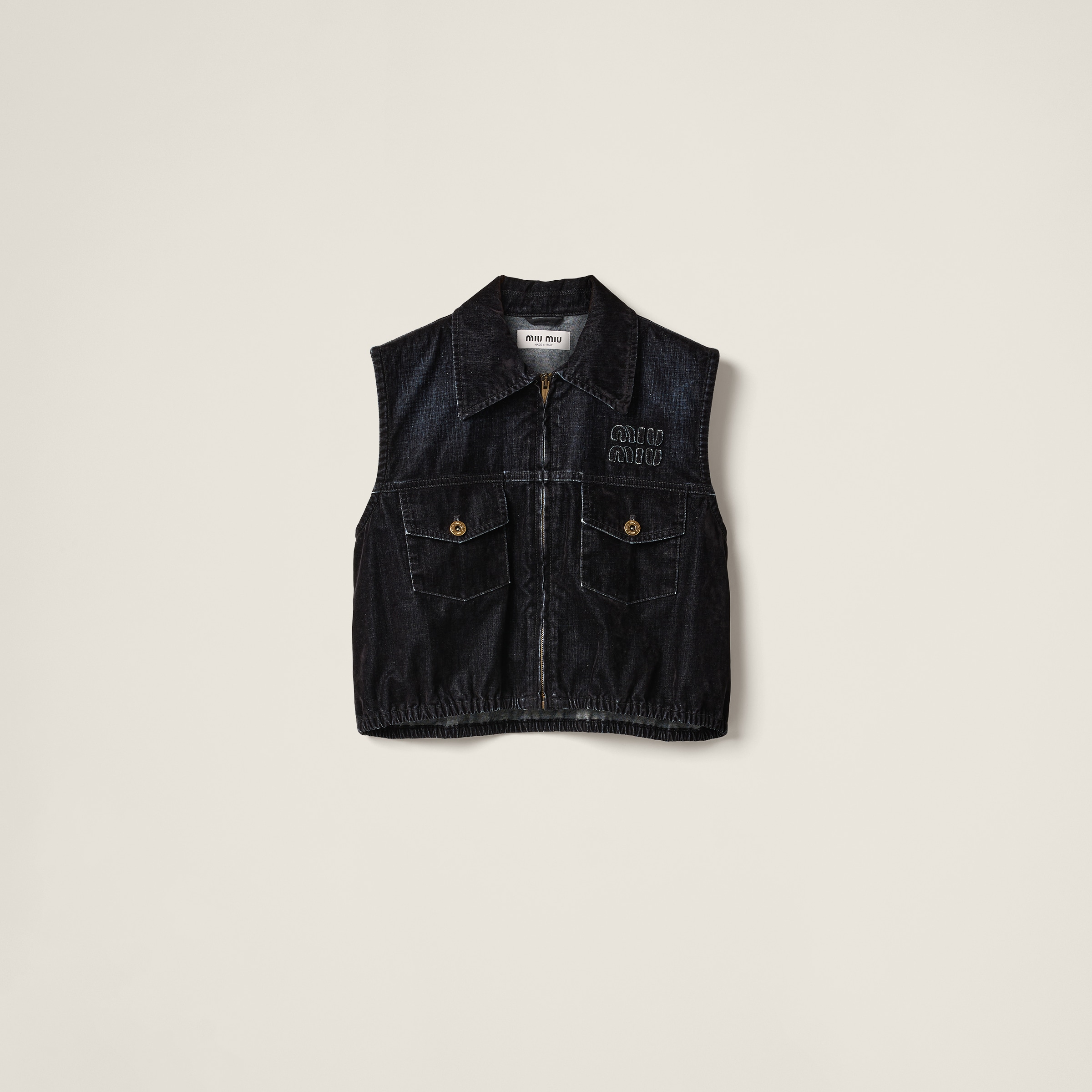 Black Washed Flocked Chambray Top | Miu Miu Black Washed Flocked Chambray Top | Miu Miu