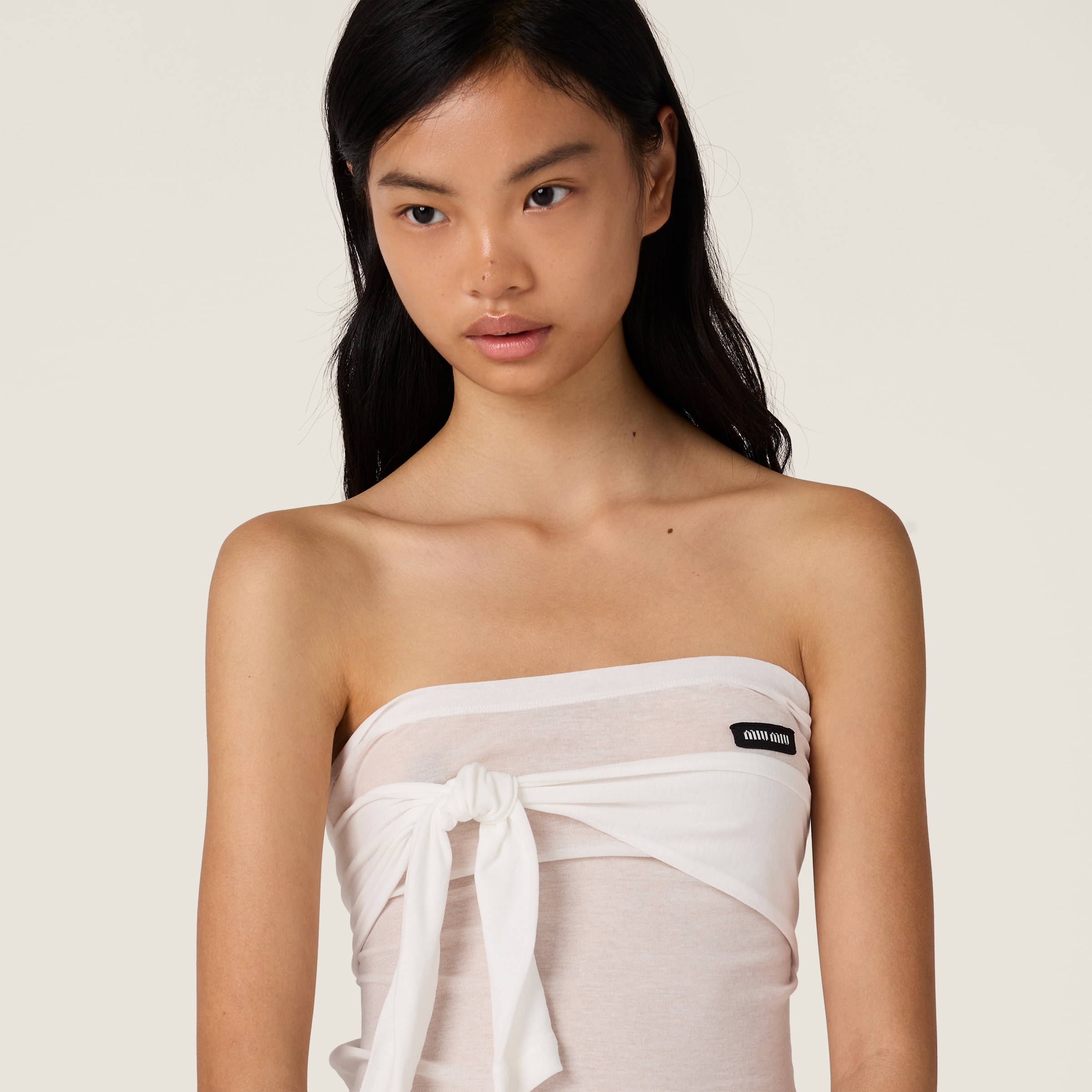 White Ribbed Jersey Top | Miu Miu