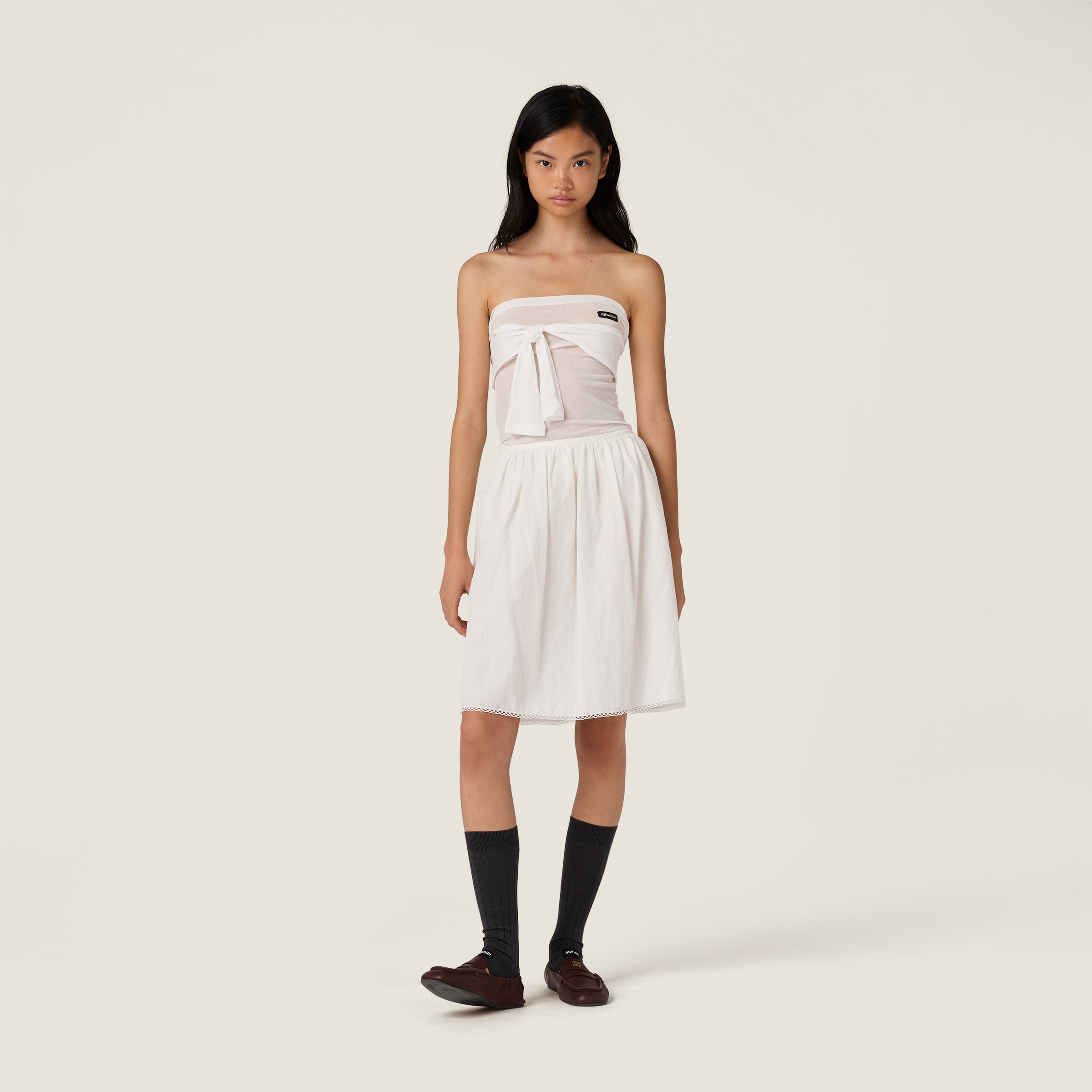 Miu Miu Ribbed Jersey Top In White