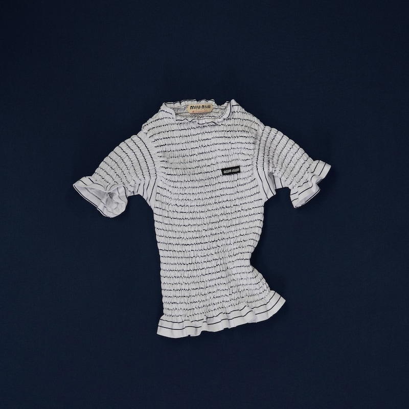 Smocked striped jersey top