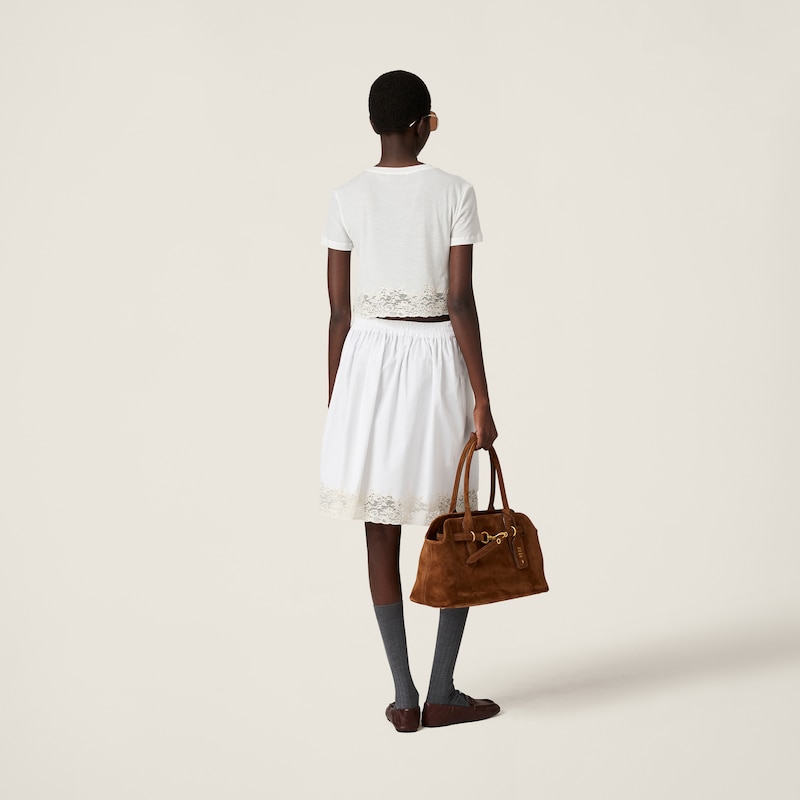 Ribbed jersey and lace T-shirt