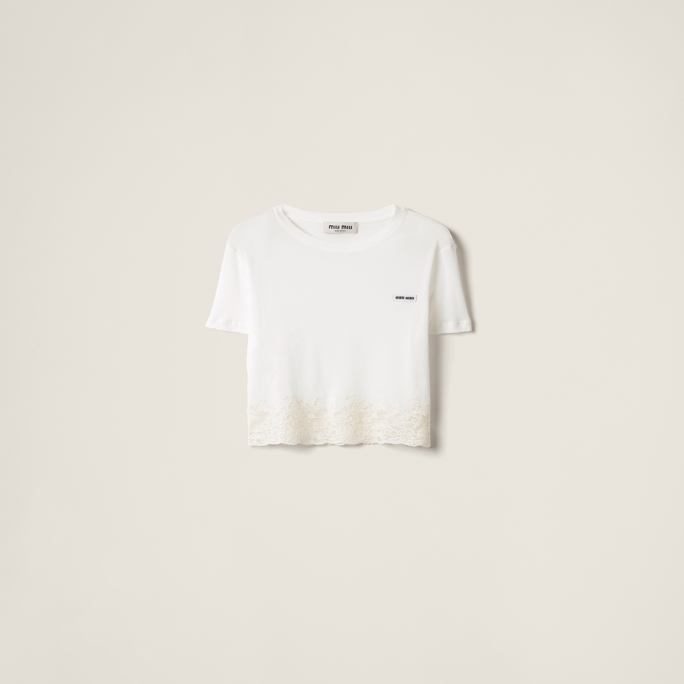 Miu Miu Ribbed Jersey And Lace T-shirt