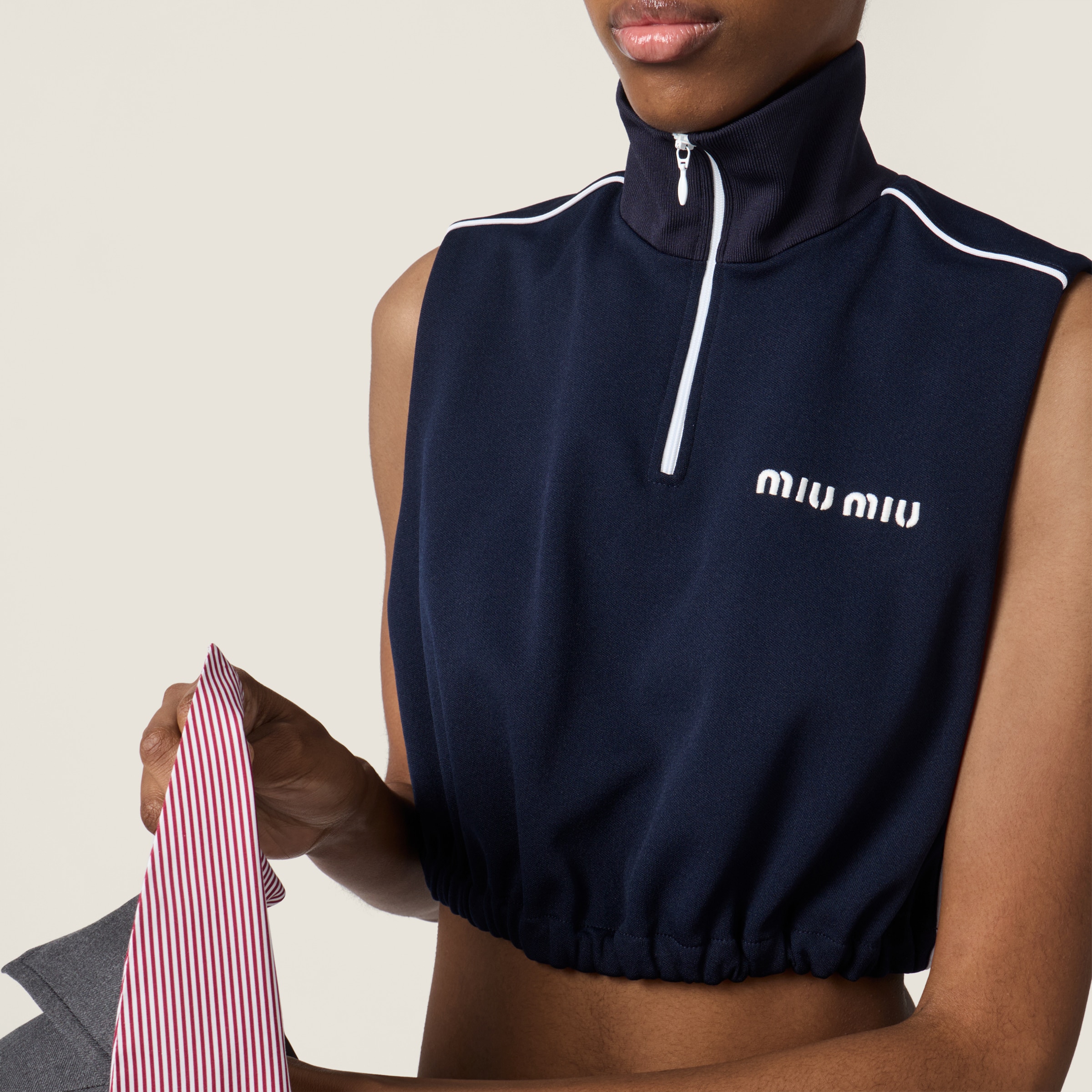 Navy Technical Jersey Top | Miu Miu