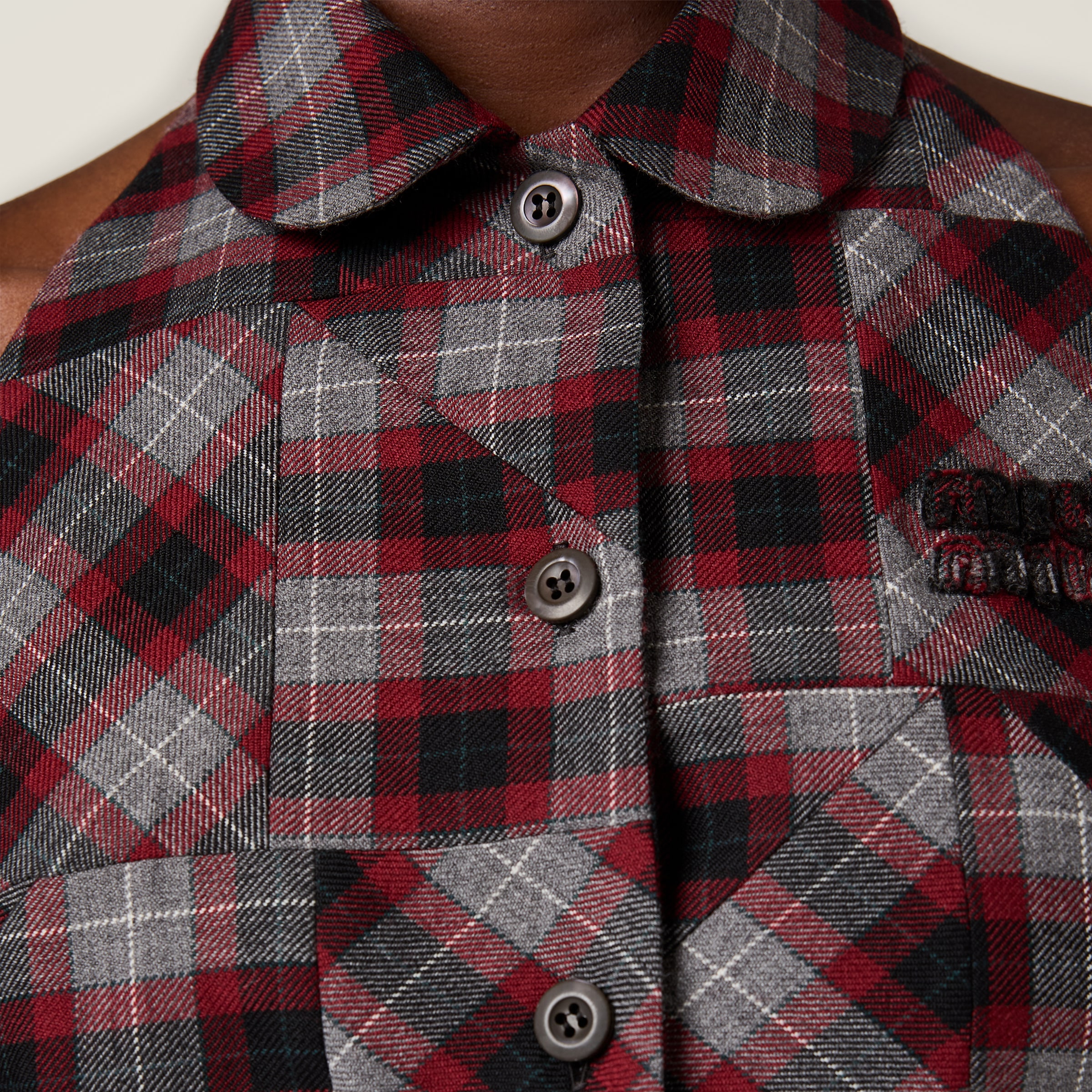 Miu Miu Tartan Patchwork Top In Brown